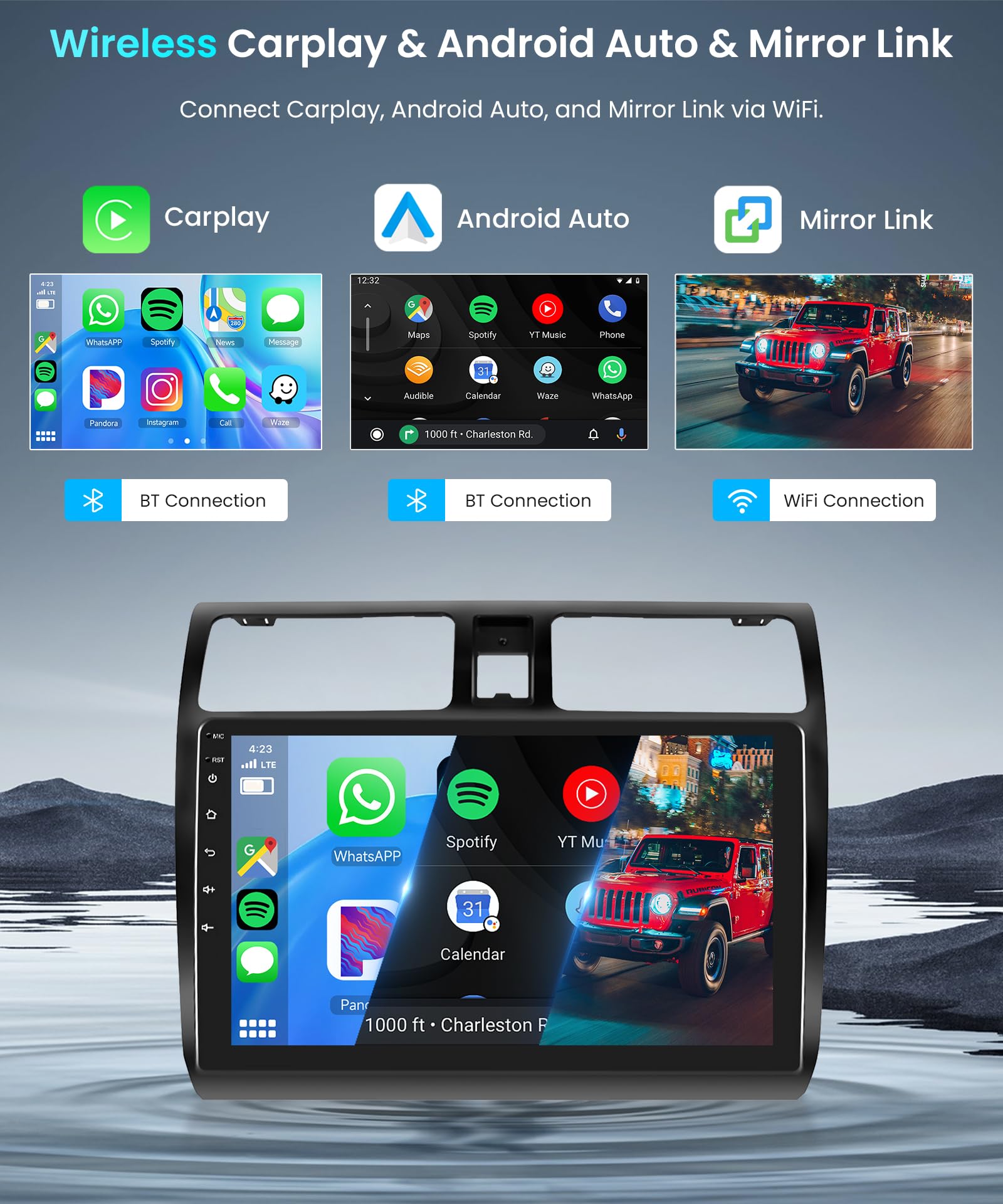 Rimoody 4 + 64G bezprzewodowe radio samochodowe Carplay do Suzuki Swift 2003-2010, 10" HD Android 13 radio samochodowe z Androidem samochodem, nawigacją, GPS, Mirror Link, Bluetooth,