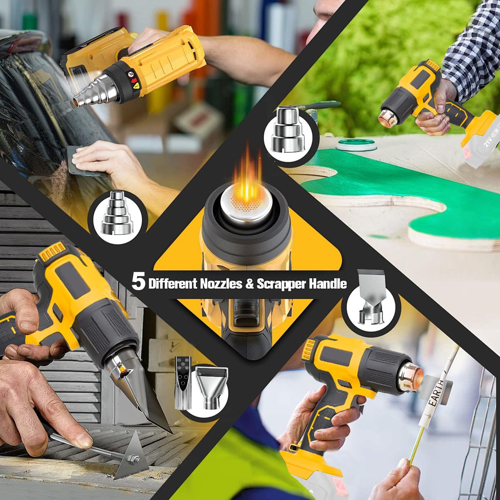Pistola de calor inalámbrica para batería Makita de 18 V, con pantalla LCD, pistola de calor para soldar, doblar tubos, eliminación de pintura, pistola de calor, máx. 550 °C, con 5 boquillas (sin