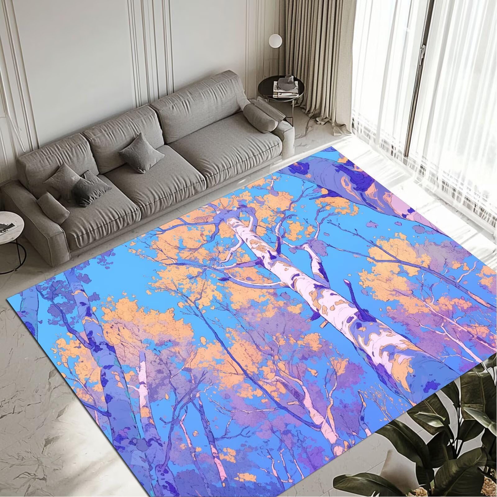 Tapis de salon antidérapant Tapis Tree 120x170 cm grand tapis lavable pour entrée et cuisine