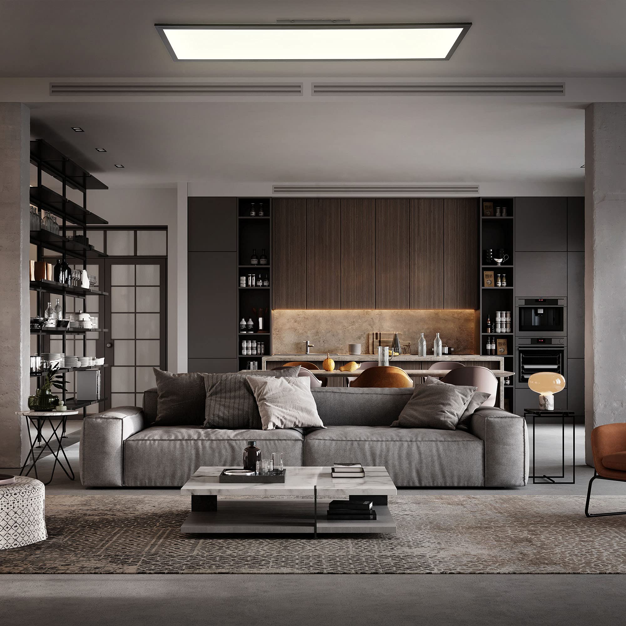 B.K.Licht - Pannello LED con telecomando, piatto, regolabile da bianco caldo a bianco freddo, pannelli led, pannelli led soffitto, pannelli luminosi LED, luce pannello led, 100x25x6,5 cm, nero