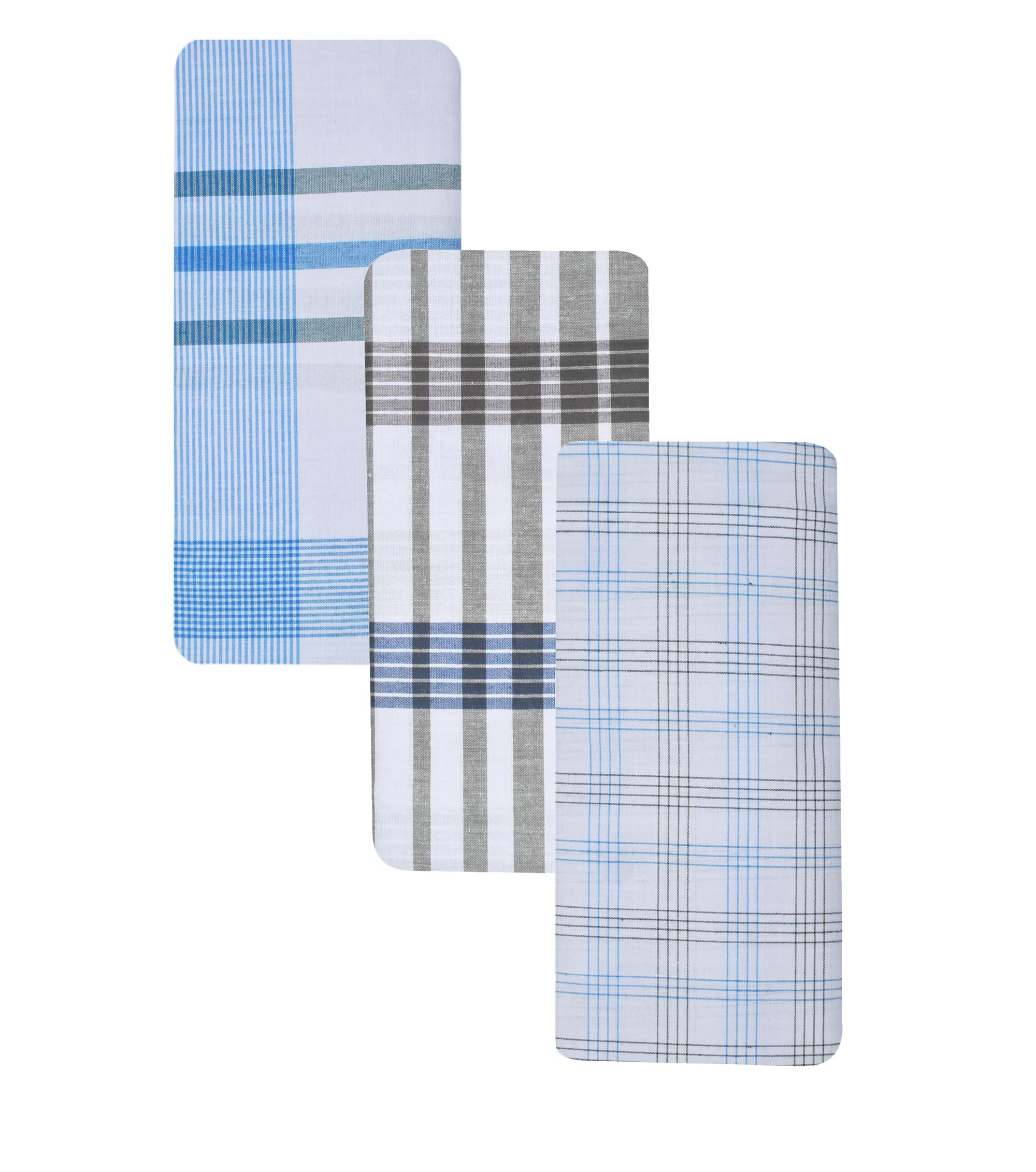 blue leaf Whitecheck Stitched Lungies CLOSED Lungies for Men Cotton, Pack of 3 - Assorted Checks 2.25 Meter-picture-20
