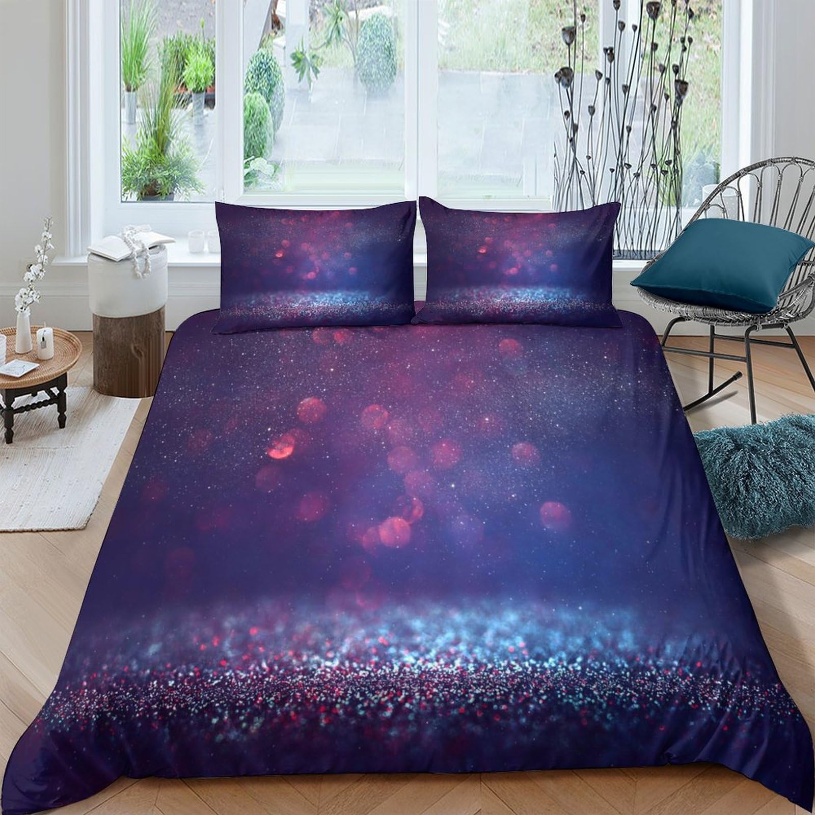 GPLZQXKJNH 3D Printed Galaxy Starry Sky Duvet Cover Set Microfiber Soft Nebula Bedding with 2 Pillowcases for Bedroom Home Single（135x200cm）