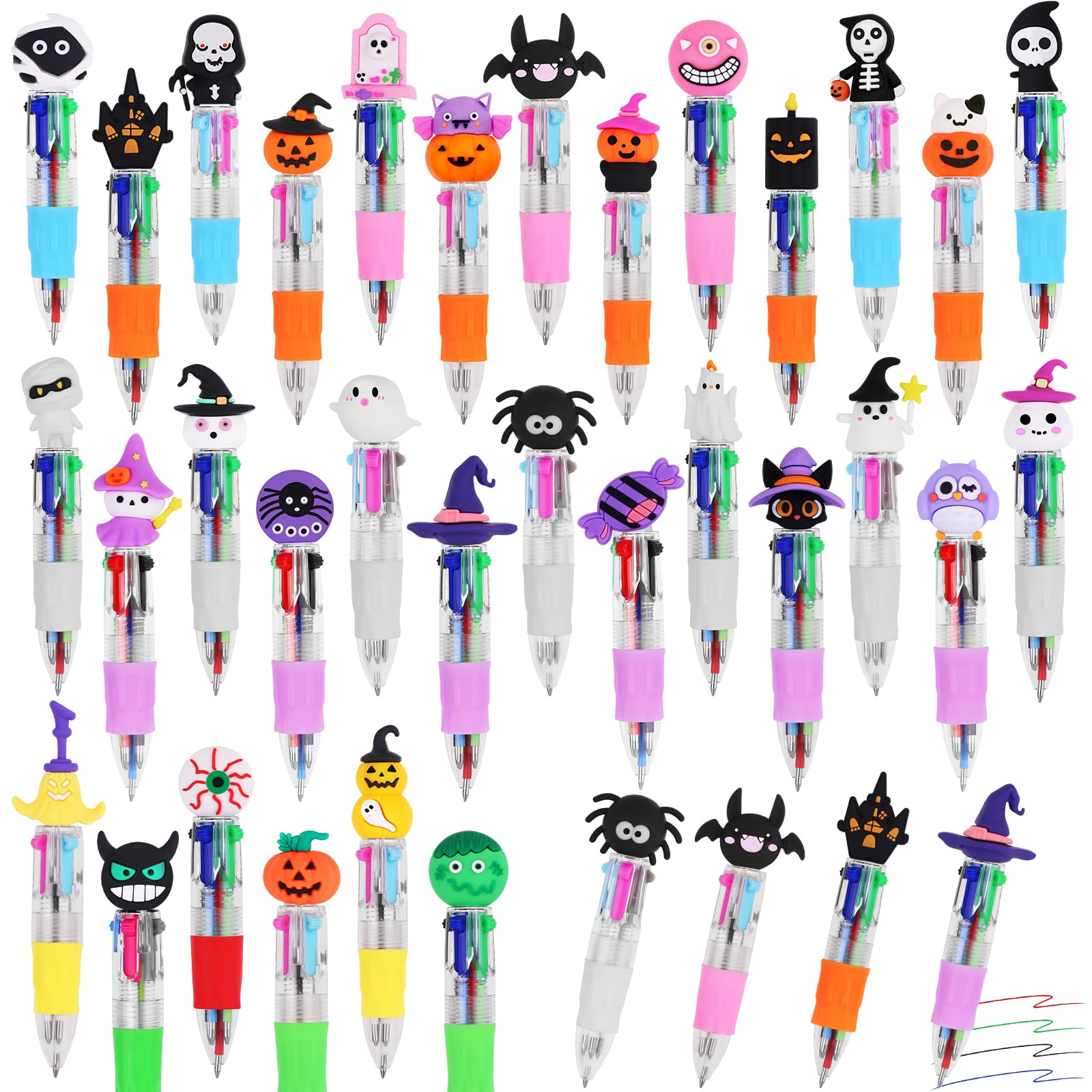 CZWZ 32Pcs Mini Multicolor Pens in One 4-in-1 Cute Pens Bulk, Ballpoint Pen for Birthdays and Parties, Fun Gifts Assorted Ink Kawaii Pen(Halloween)