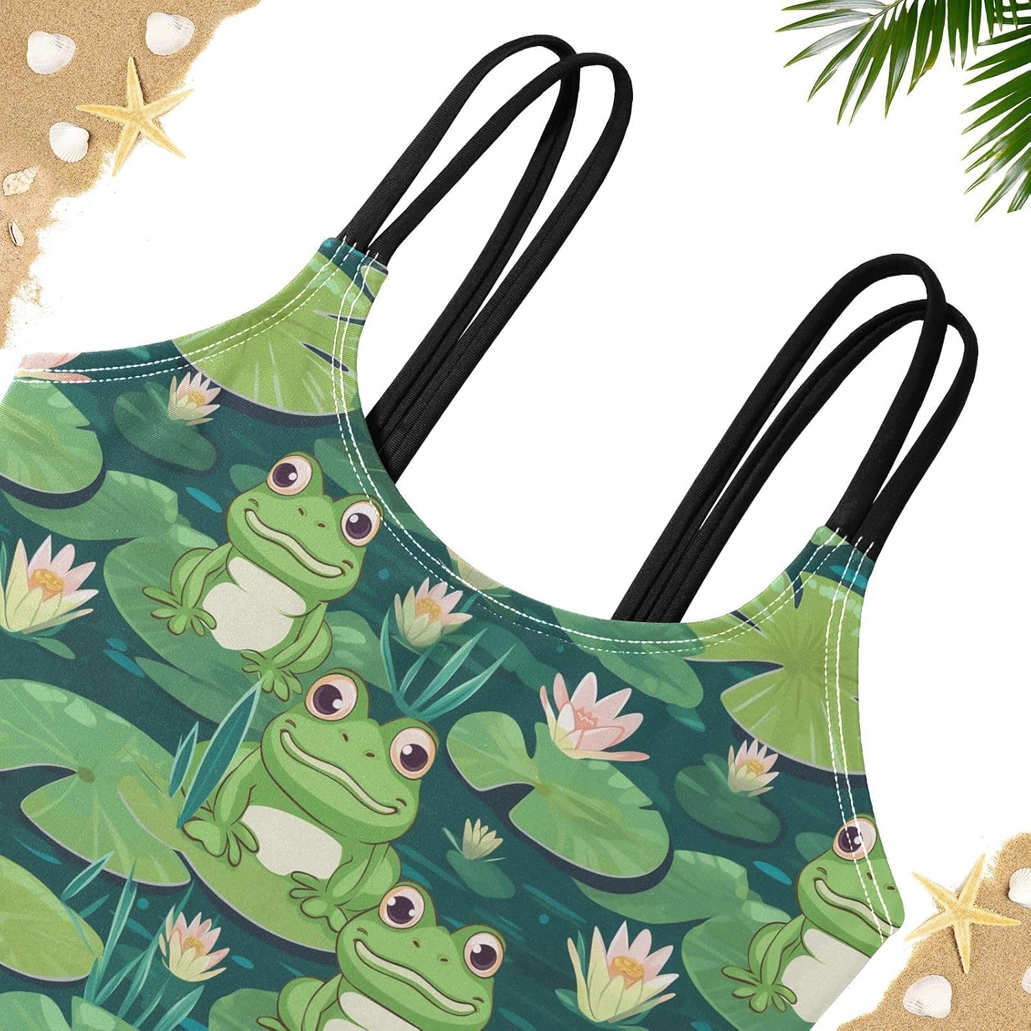 visesunny Girls Two Piece Swimsuits Green Ugly Frog Pond Girl's Bikini Sets Bathing Suits for Girls Size 5-12Y