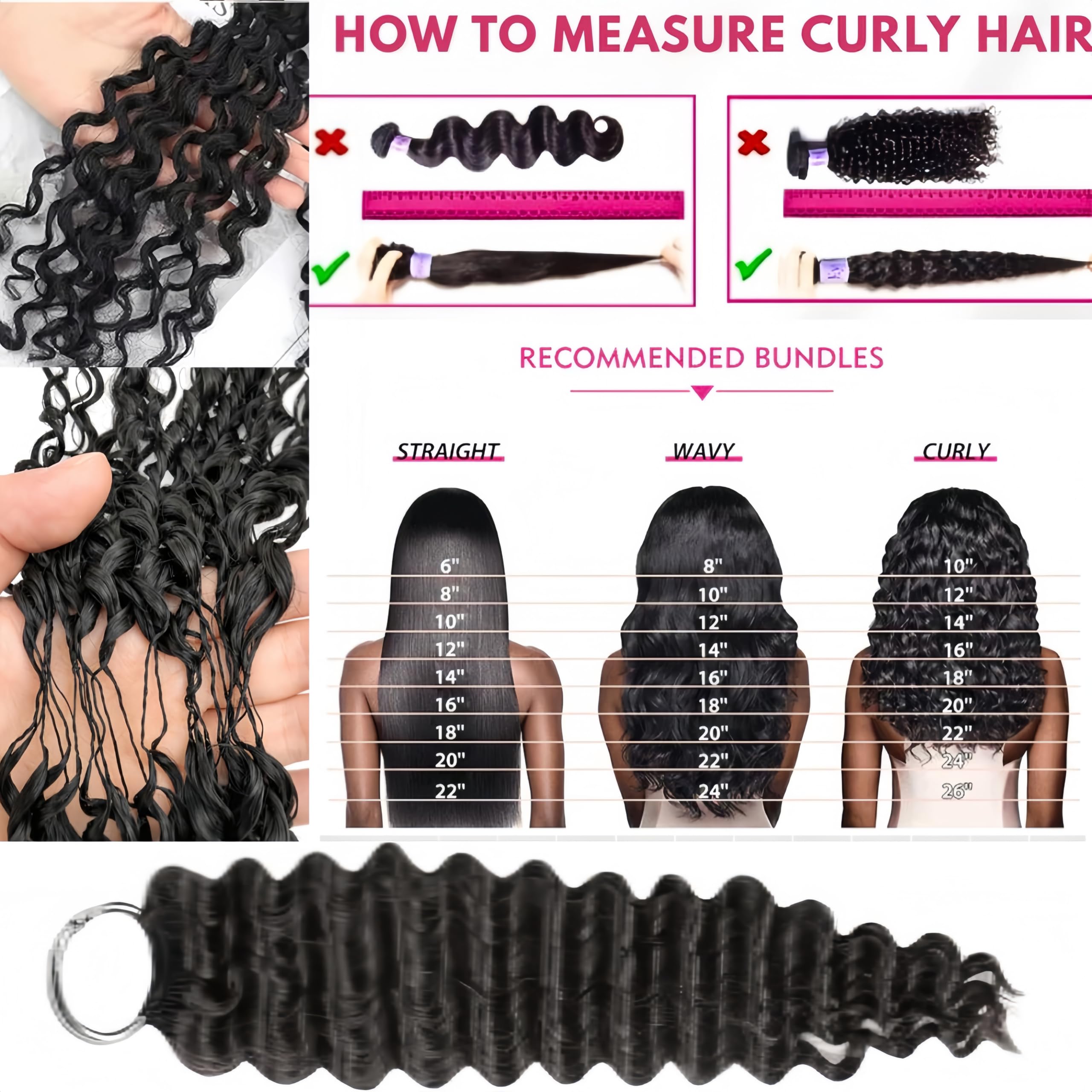 Feather Crochet Humano Hair Bundle Deep Wave Rizo Miracle Knots 18 Inch 60G