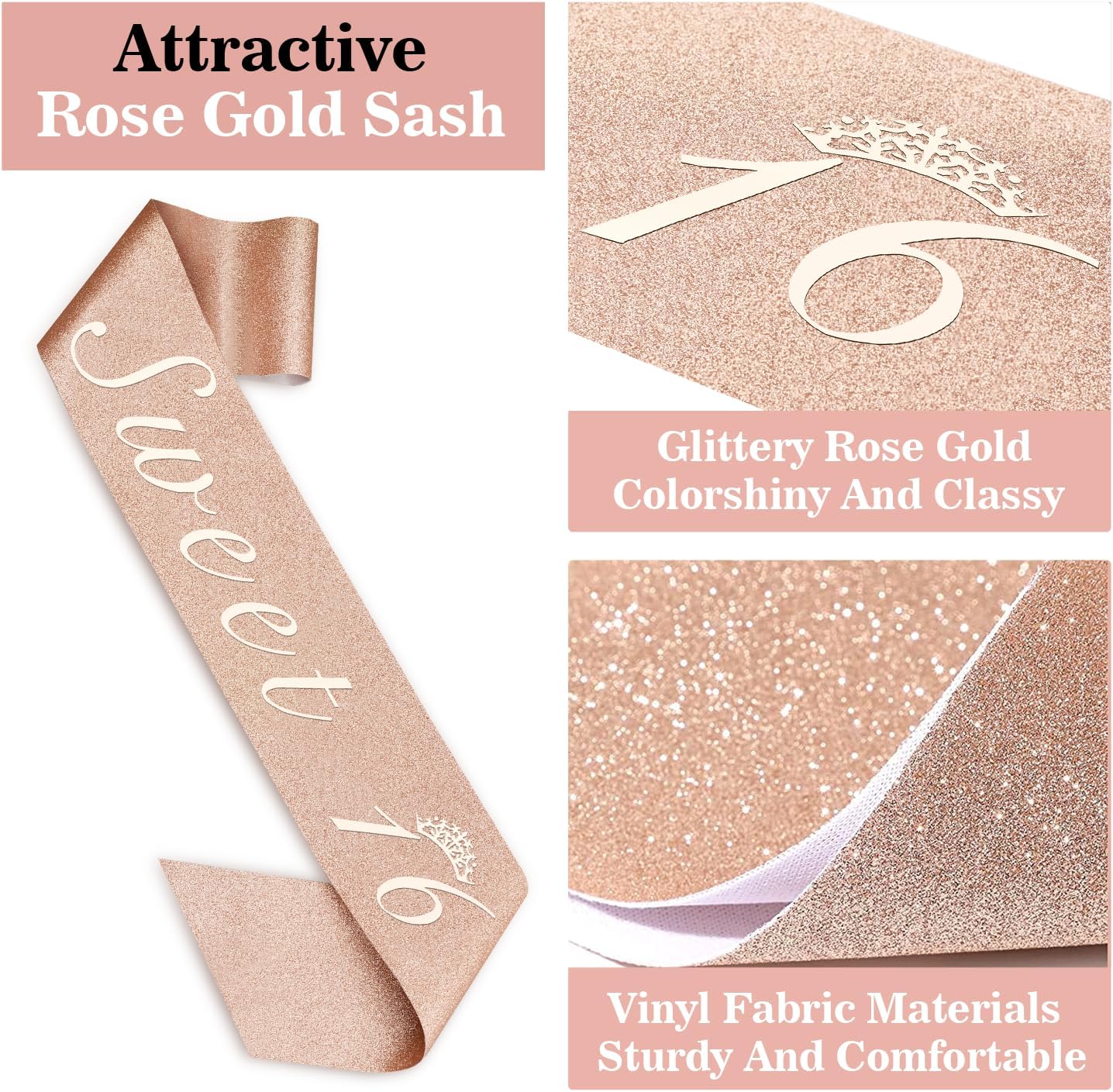 Sweet 16 Party Decorations for Girls Including Sash and Tiara, Cake Topper and Candles, 16th Birthday Decorations for Girls, Sweet Birthday Gifts Party Favor Supplies - Image 4