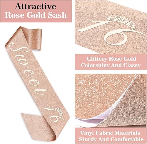 Miniatura 4 de Decoraciones de cumpleaños de los Dulces16 para niñas, que incluyen adorno para pastel con el texto en inglés Sweet16, coronatiara, banda y velas