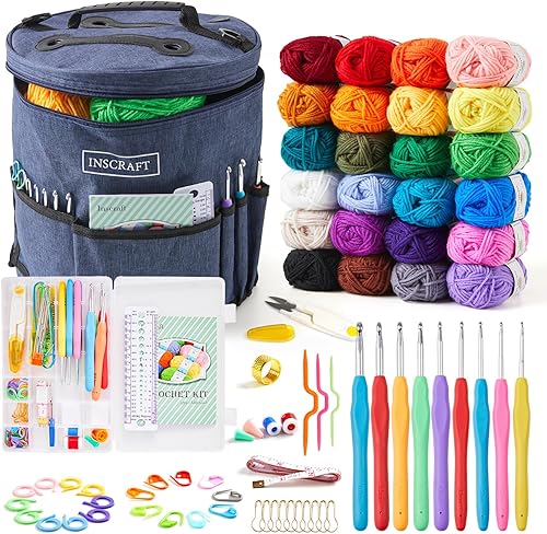INSCRAFT Kit de ganchillo para principiantes, adultos y niños, gran kit de inicio de tejido para manualidades coloridas para profesionales, haz
