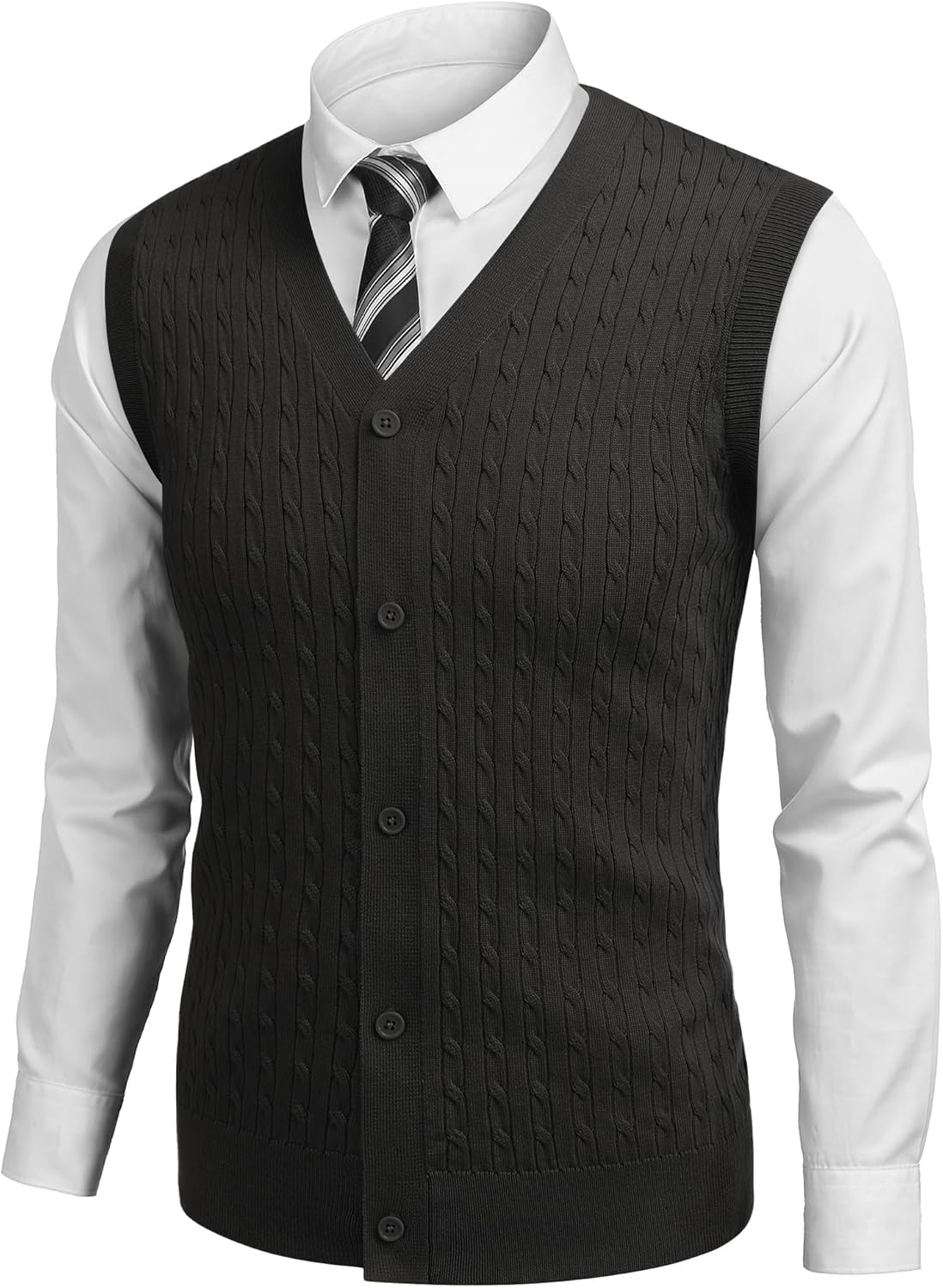 COOFANDY Men's Sleeveless Sweater Vest V-Neck Casual Cable Knit Button Down Cardigan Vest