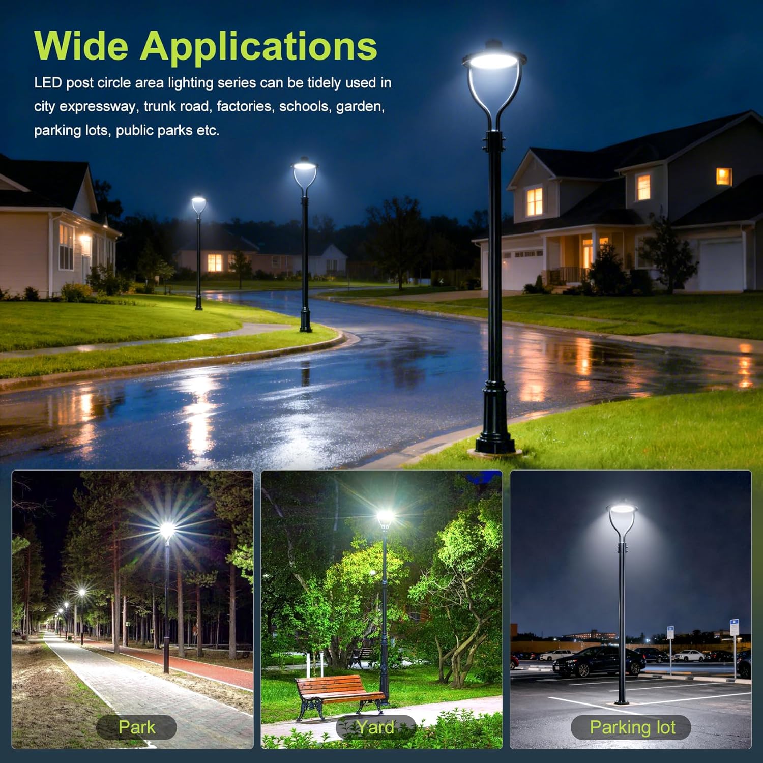 Commercial LED Post Top Light, 150W/120W/90W & 3000K/4000K/5000K Selectable, DLC & ETL Listed, 22500LM Post Circle Area Lights with Photocell, IP65 Waterproof for Yard Street, AC100-277V
