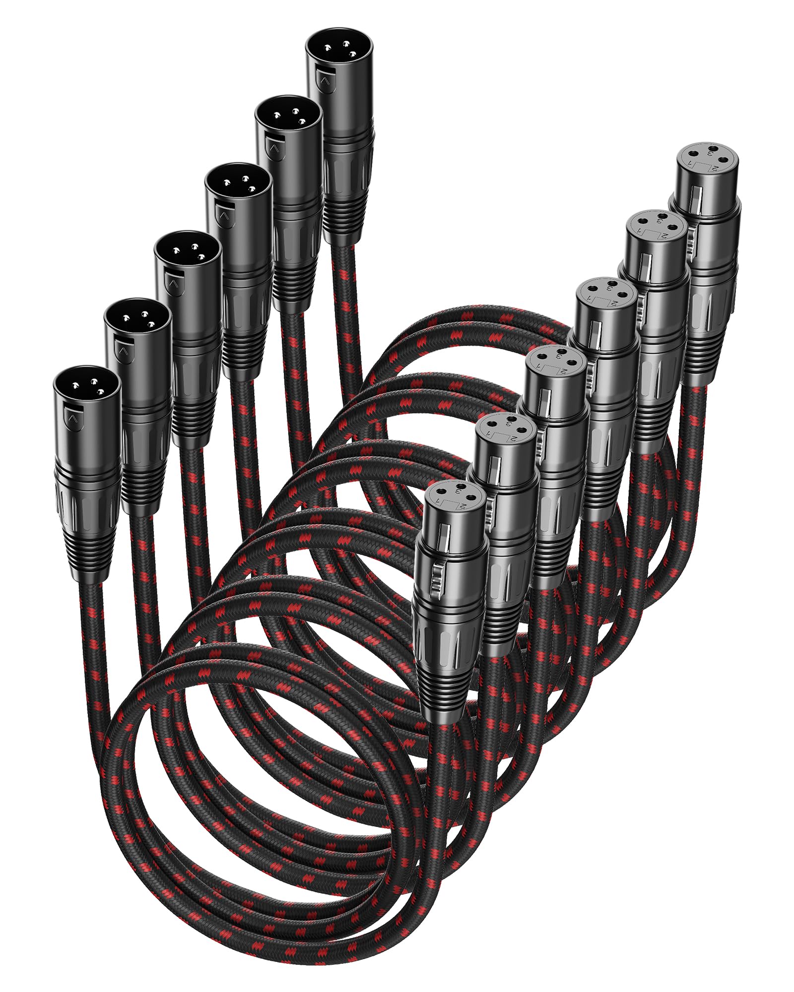 XLR Cables 3 FT 6 Pack, XLR Microphone Cable Male to Female Nylon Braided 3 Pin XLR Cable Compatible with Microphones, Mixer, Speaker Systems and More