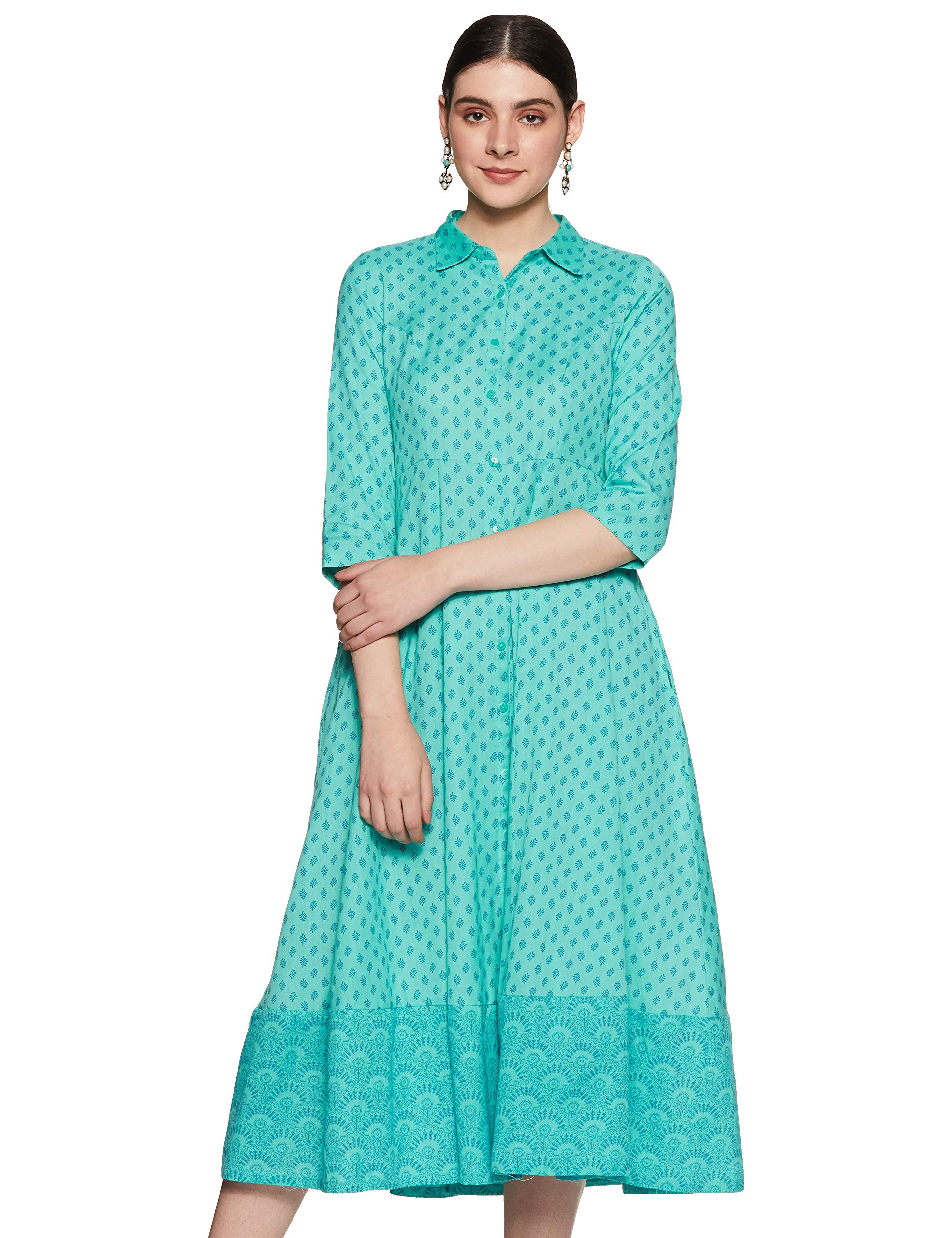 Rangriti White Cotton Kalidar Dress for Women in white