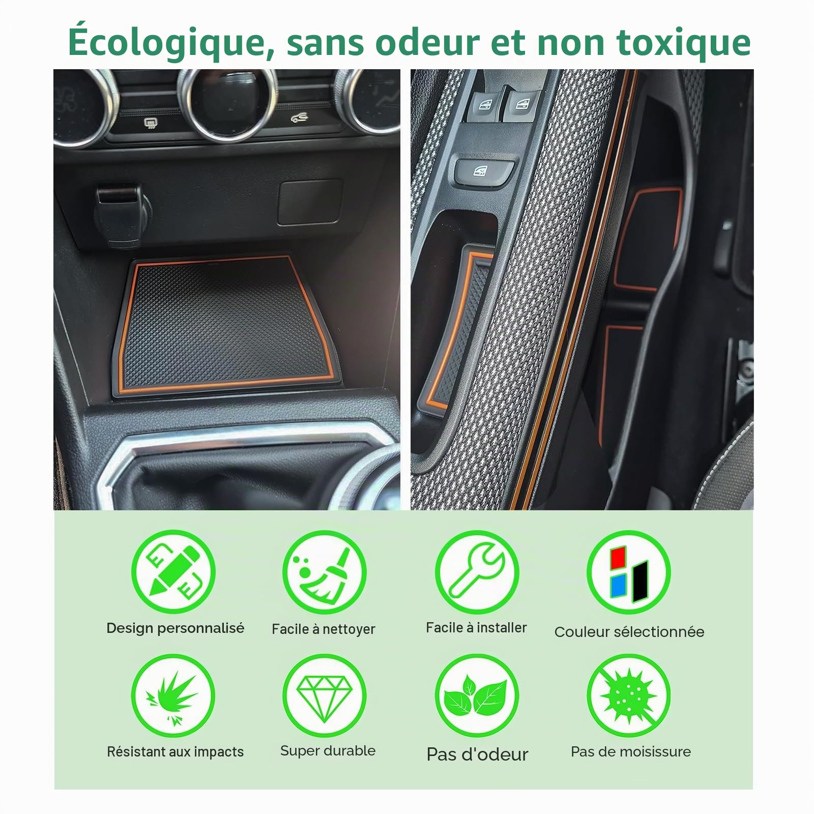 GAFAT Dacia Sandero 3 / Sandero Stepway III 2025 2026-2021 Tapis Antidérapant en Caoutchouc, Sandero 2025 Tapis Console Centrale, Tapis de Couture de Porte, Dacia Sandero 3 Accessoires (Orange)