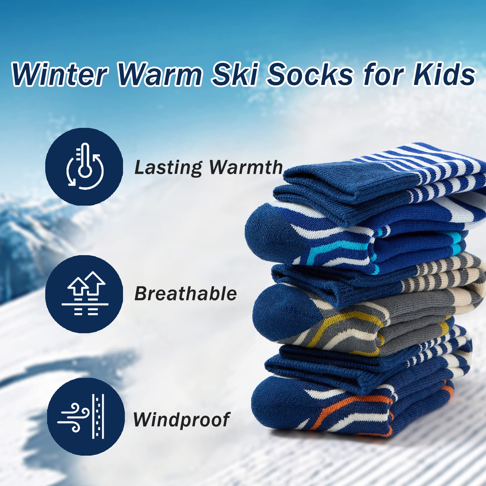 Calzini da sci invernali per bambini, calzini caldi per ragazzi, calzini lunghi, comodi, termici, confezione multipla, 3 paia