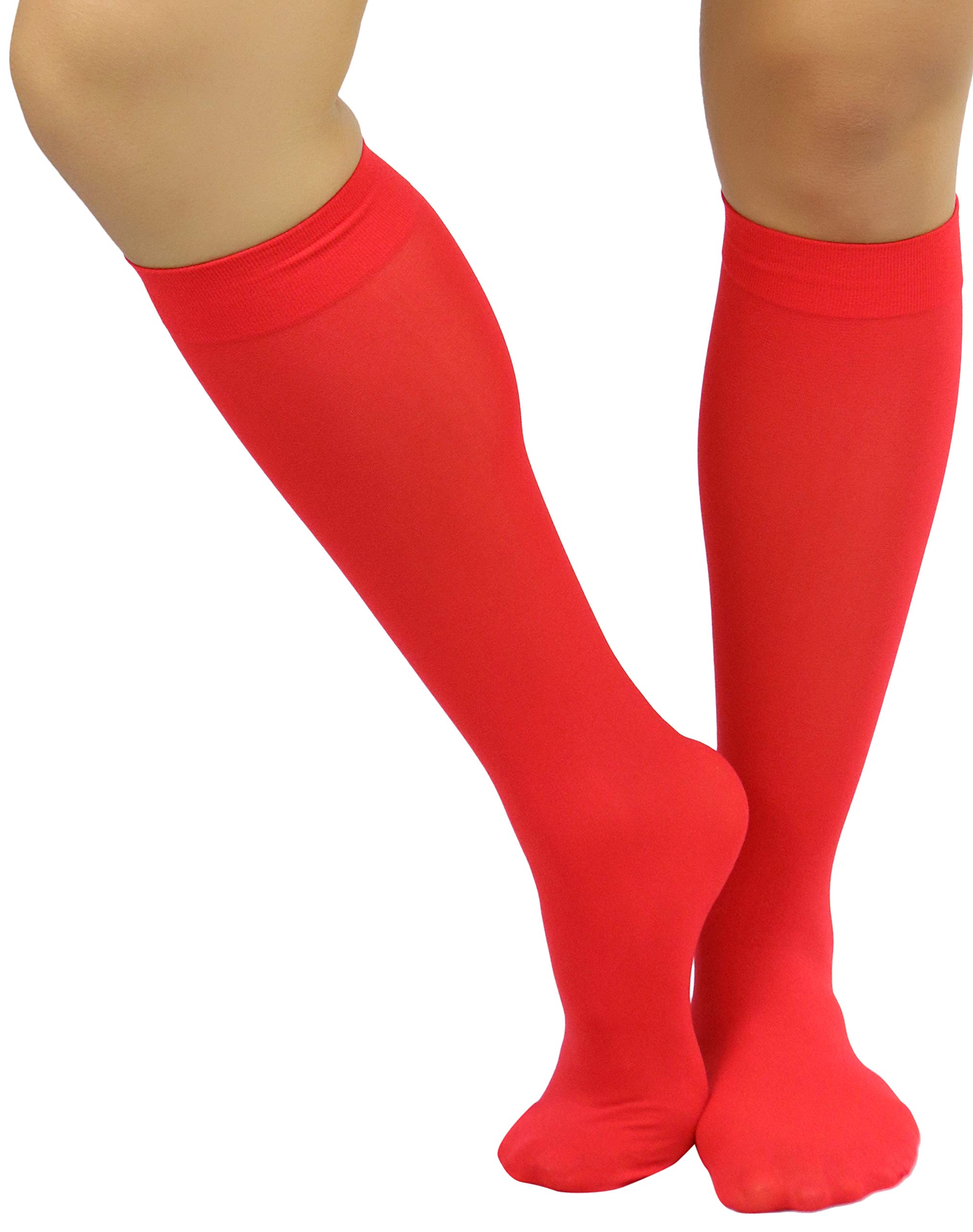 ToBeInStyle Women’s Opaque Knee High Nylon Fashion Socks Solid &amp; w/Front Satin Bow