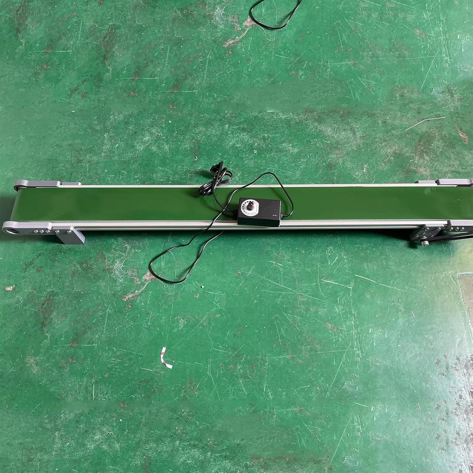 Cinta transportadora mini línea de producción de acero inoxidable de 10 x 100 cm, pista de escritorio con funciones de avance, marcha atrás, pausa y velocidad de rotación ajustable