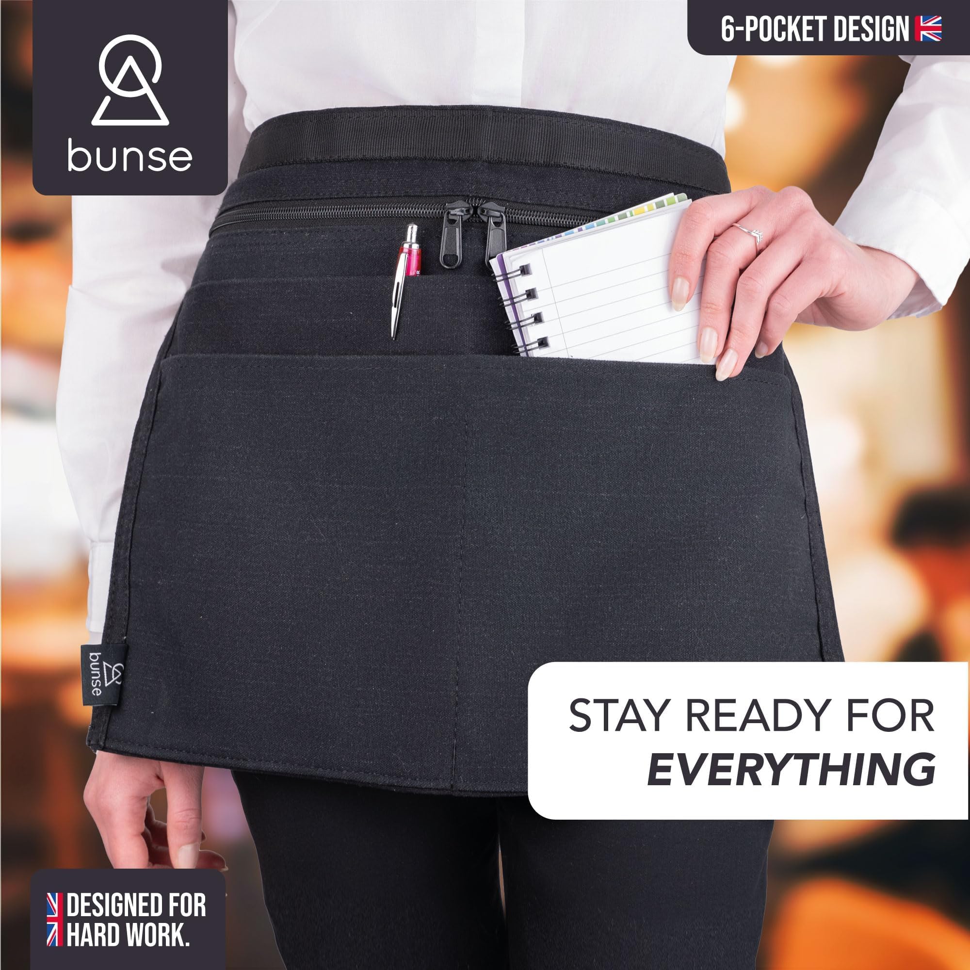 Bunse 6 Taschen Denim Markt Händler Geld Gürtel Für Restaurants, Festivals, Fetes, SPORTS Vereine - Schwarz, Qty 2