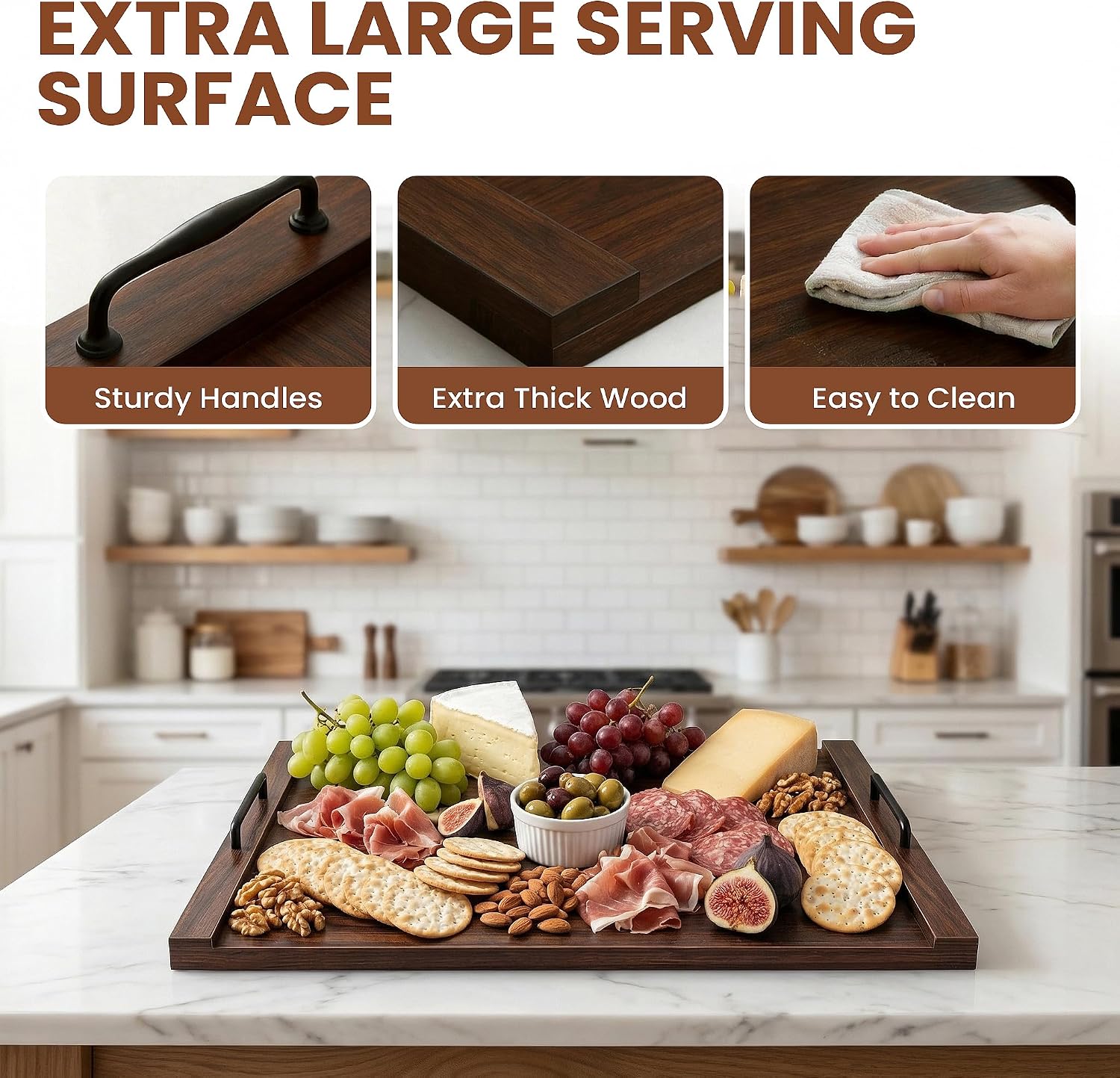 Noodle Board Stove Cover, Wooden Stovetop Cover with Non-Slip Feet, Handle & Raised Lip, Extra Counter Space for Kitchen (29.5” x 22” Walnut)
