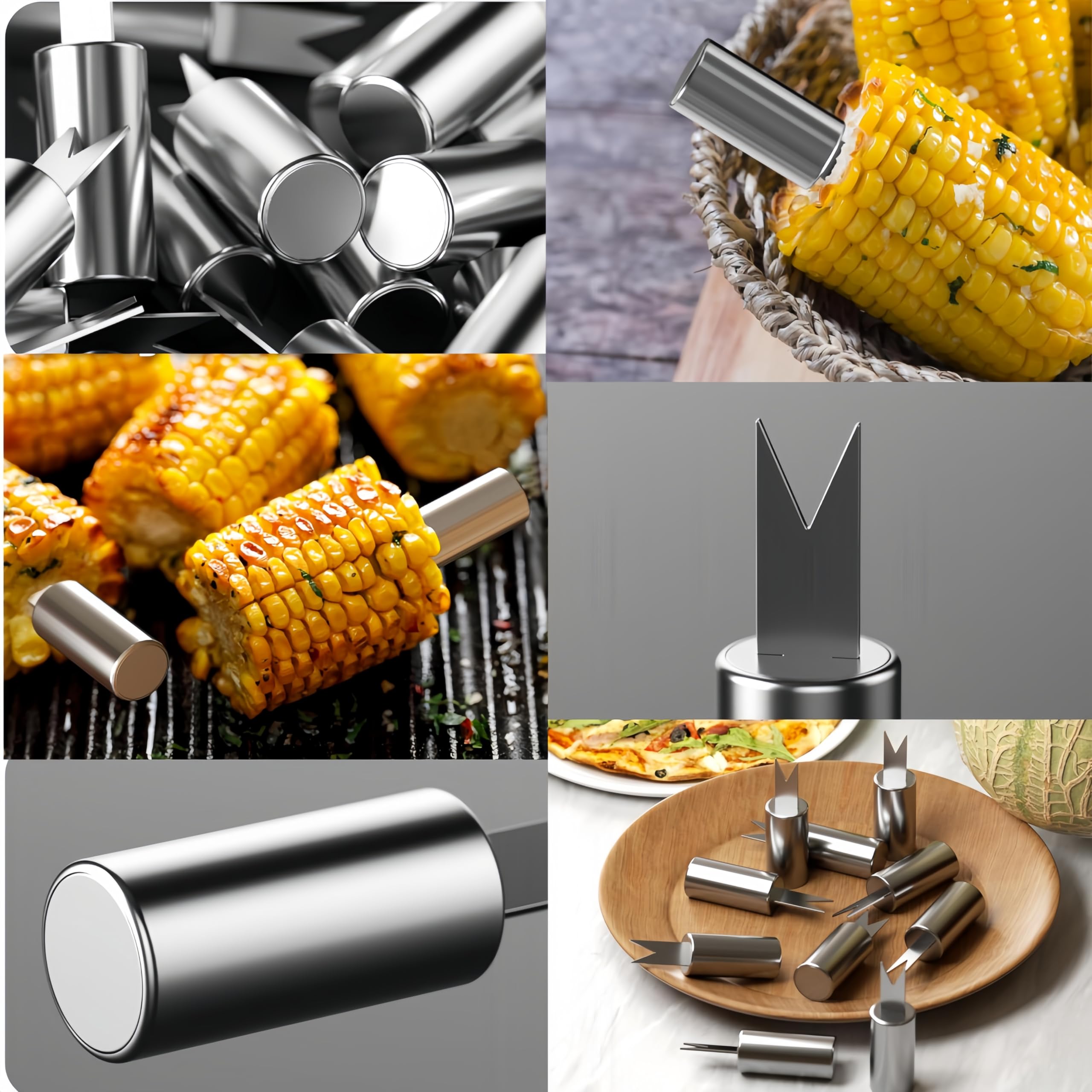 Forchette per mais in acciaio inossidabile, supporto per pannocchie, spiedini per pannocchie, forchette per frutta, cibo, forchette per mais, forchette per mais, utensili da cucina per barbecue