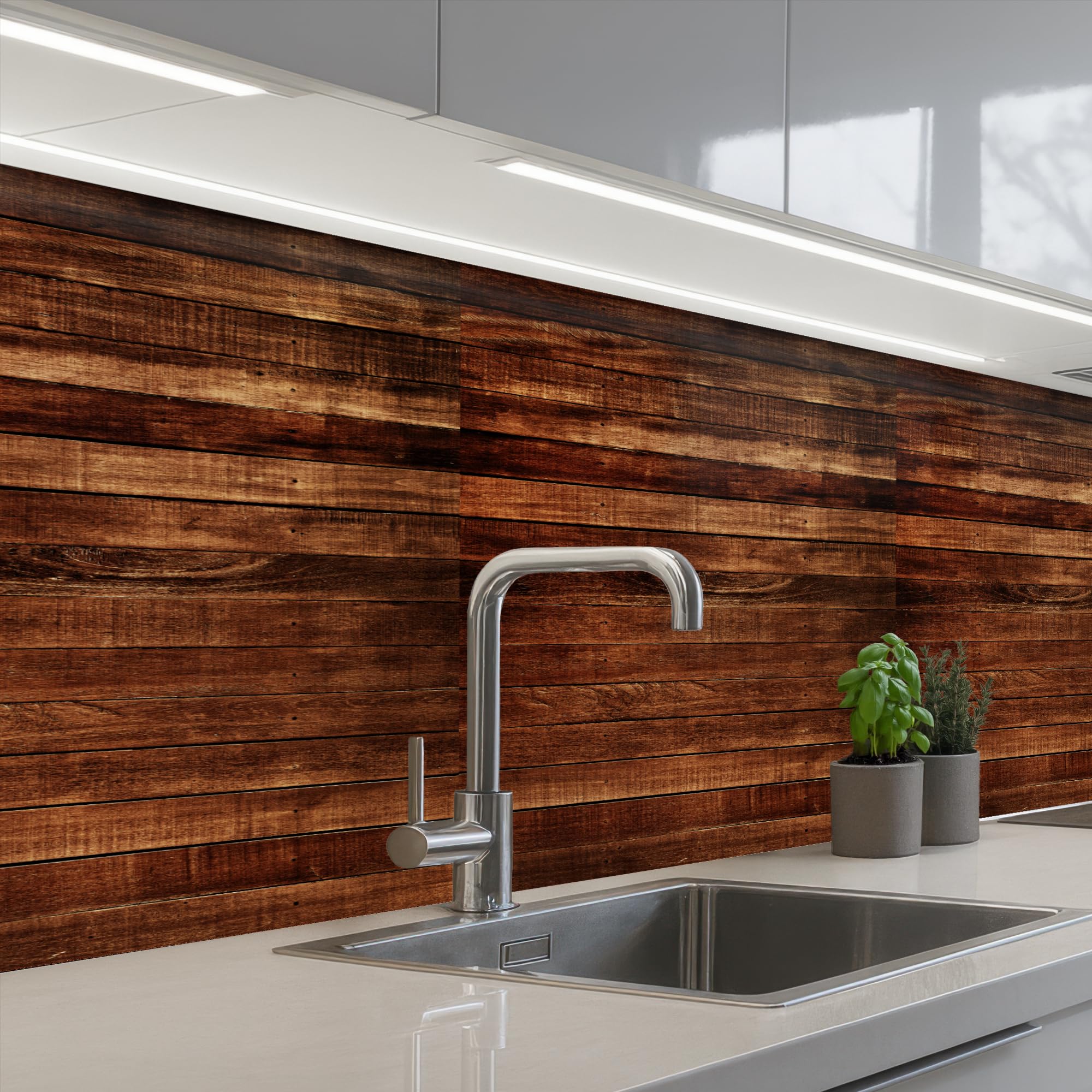 KitchenYeah© Antisalpicaduras Cocina 60x200 cm Adhesivo Salpicadero Protector Salpicaduras Fregadero Madera Dura - Robusto - Patrones