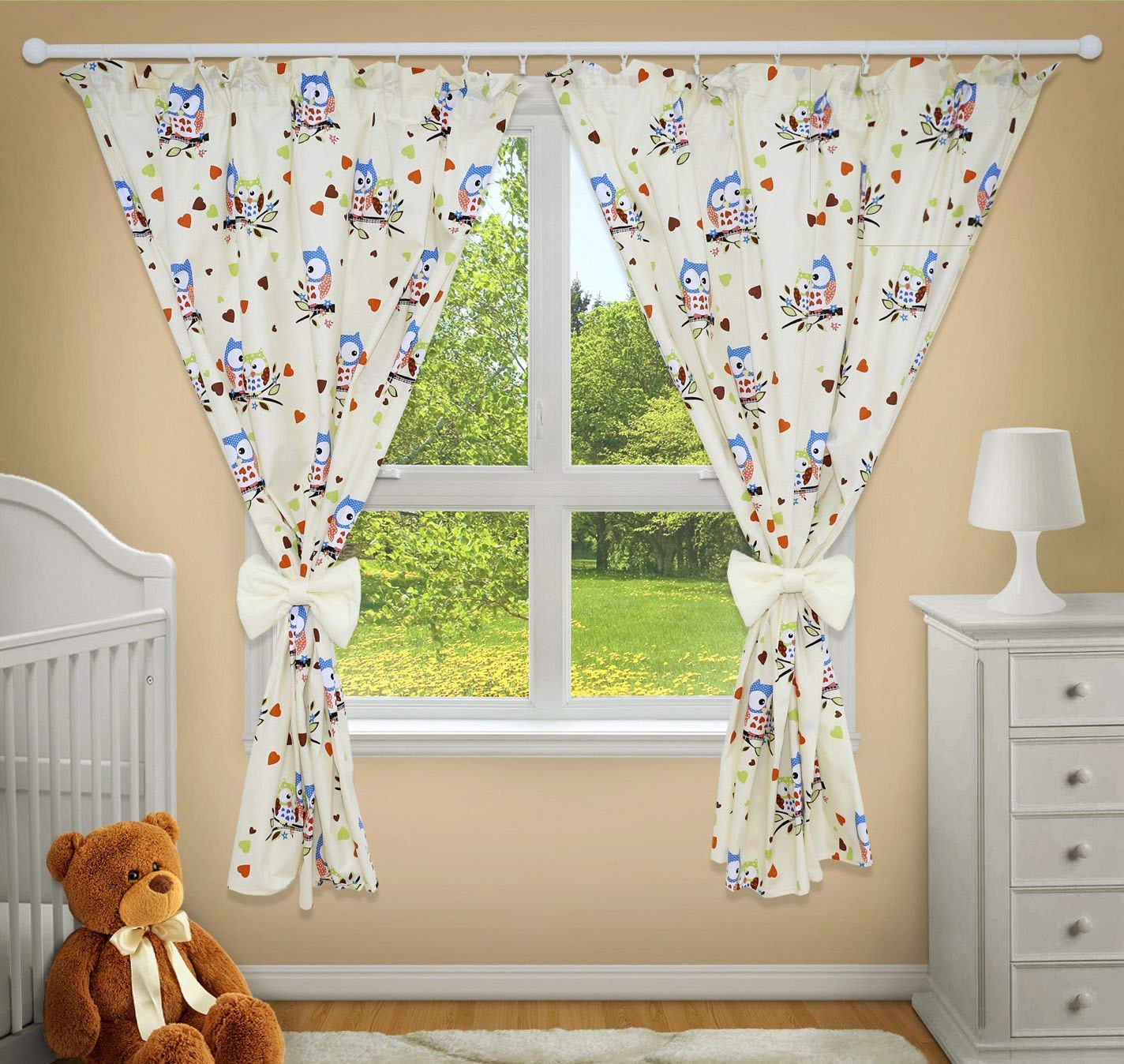 TheLittles24 Luxury Decorative Curtains for Baby Room Matching with Our Nursery Bedding Sets (Owls Ecru II)