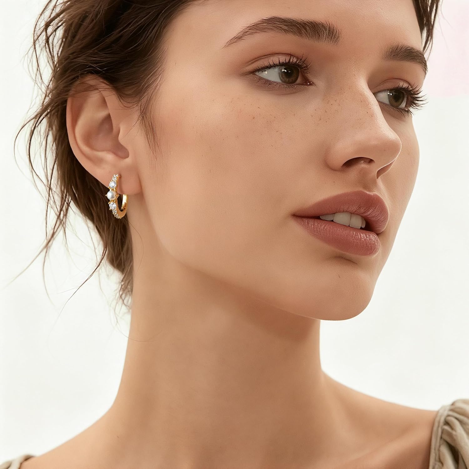 Gold Hoop Earrings for Women 14K Gold Earrings for Women Pearl Earring for Womens Gentle Glow of Pearls and the Sparkle of Zircon Wedding Pearl Hoop Earring for Womens Trendy