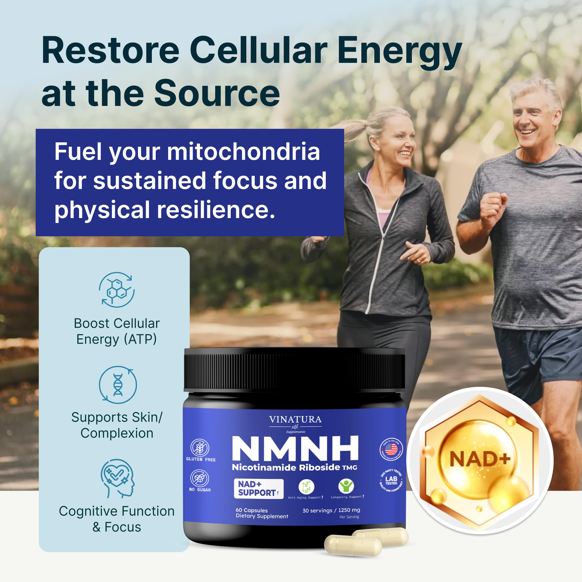 VINATURA NMNH (NMN Supplement Alternative) Nicotinamide Riboside & TMG - NAD Supplement for Anti-Aging - 60 Capsules — Amazon image 3