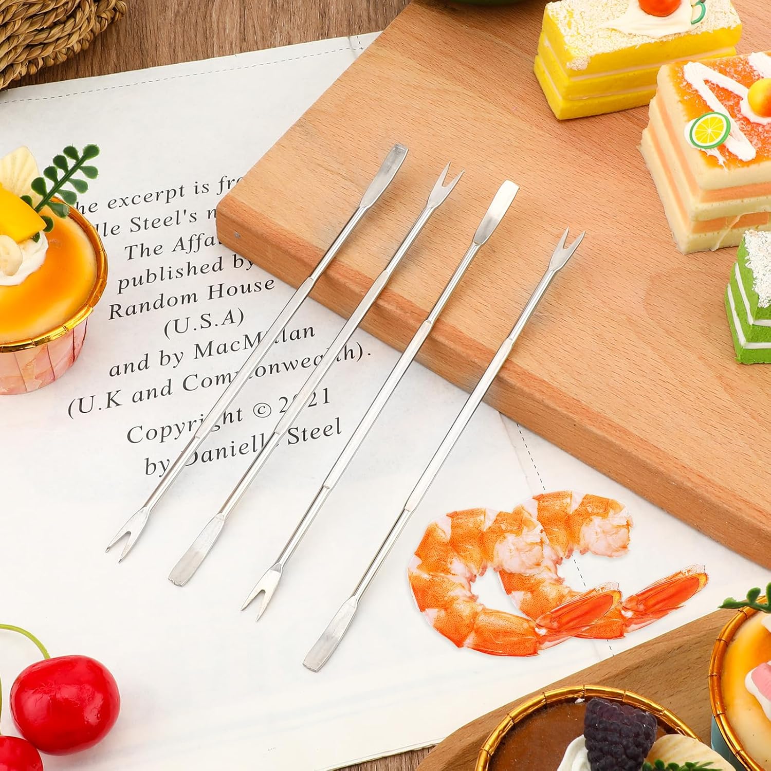 Stainless Steel Seafood Tools - 8 Piece Set, Lobster & Crab Picks, Oyster & Escargot Forks, Silver Crab Picking Tools for Kitchen & Picnic
