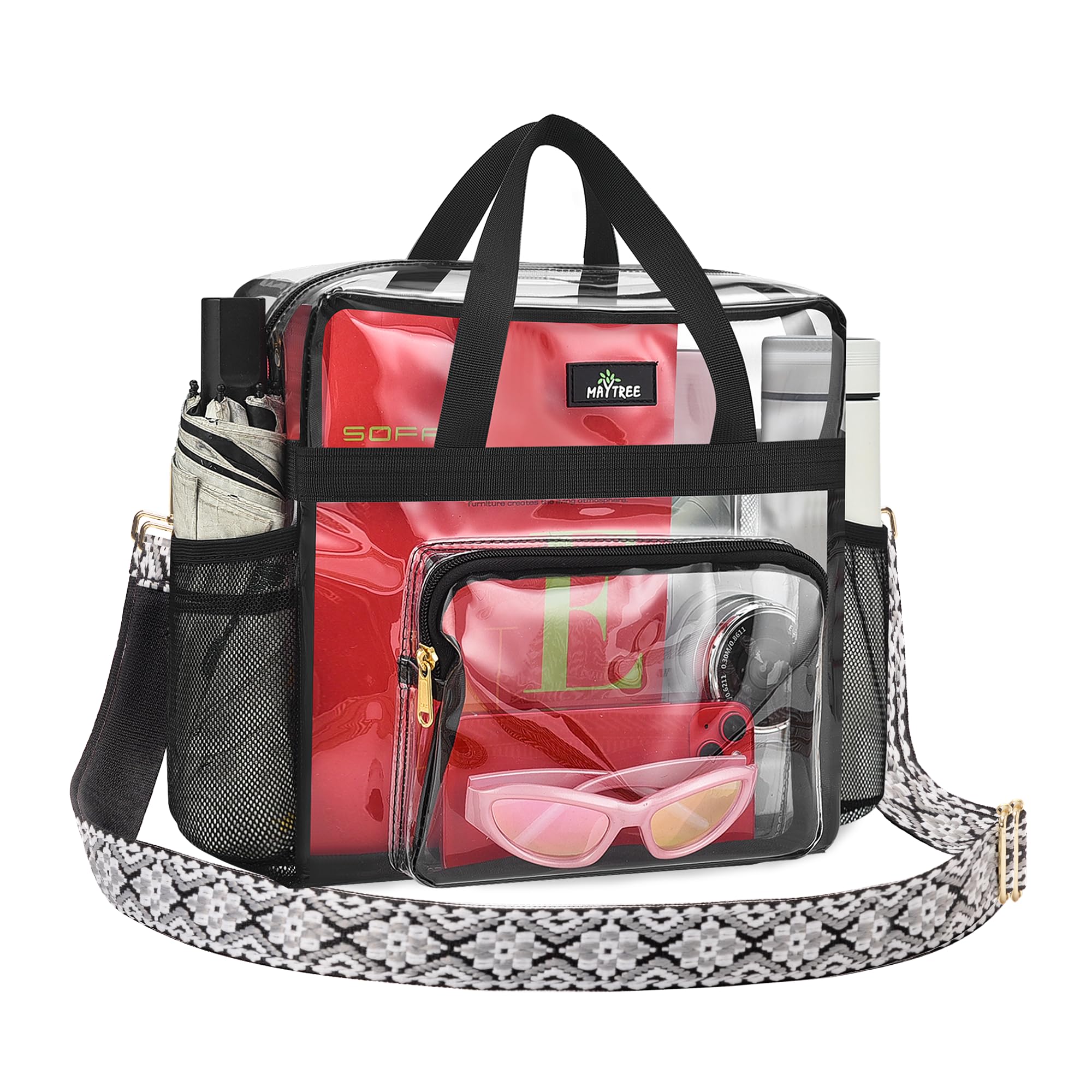 MAY TREE Clear Bag for Stadium Events, 12x5.5x12 Clear Tote Bag for Work