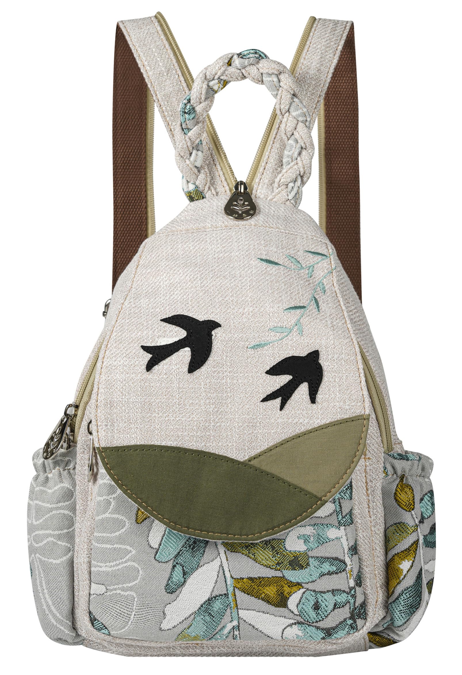 Qalmea Small Purse Backpack Small Backpack for Women，Girl's Convertible Sling Bag，Handmade Canvas Bags，Casual Mini Mackpack,（Swallow Pattern）