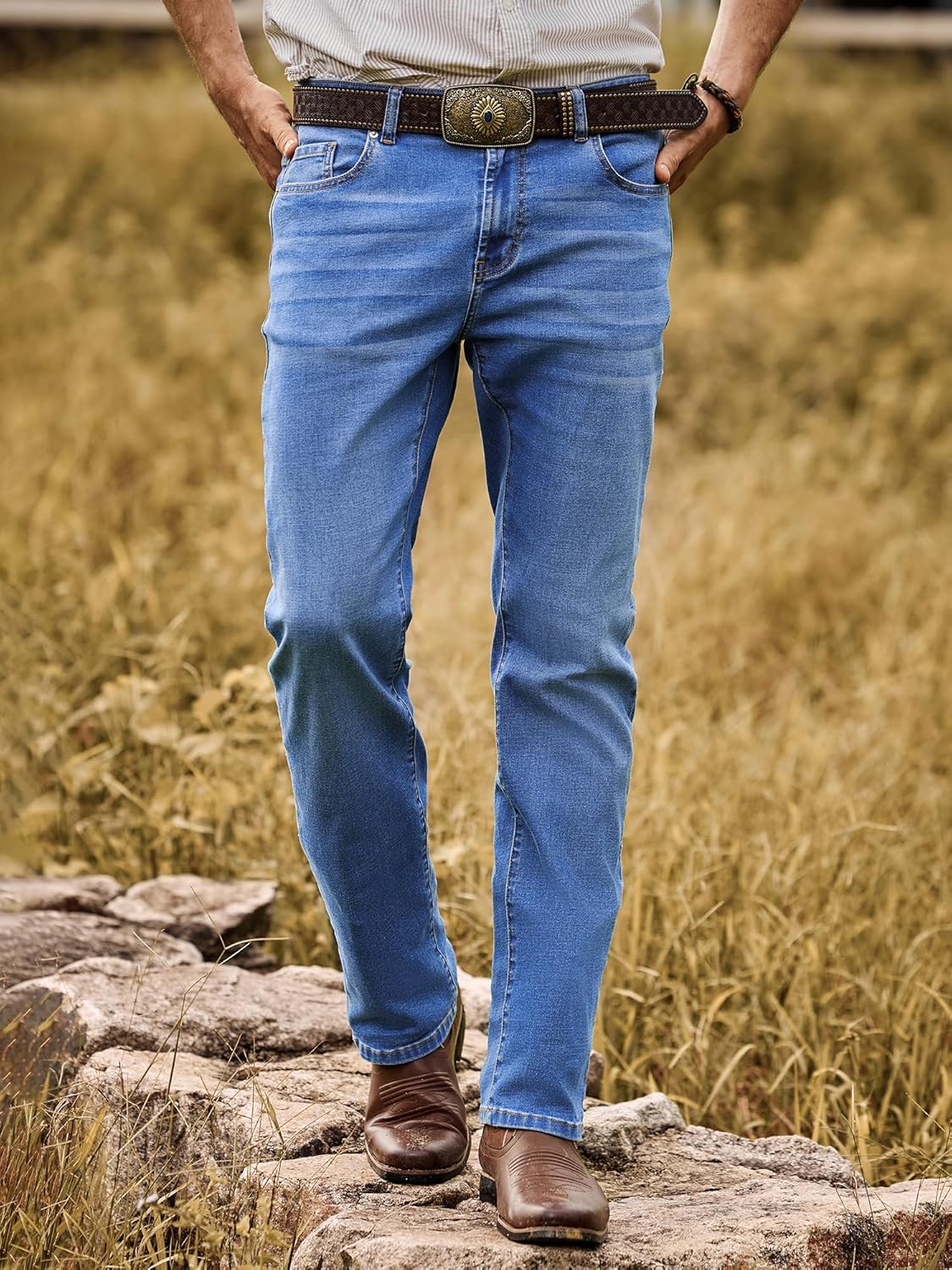 JMIERR Men's Regular Fit Straight Leg Jeans - Classic Casual Stretch Denim Pants for Men with 5 Pockets - Image 3