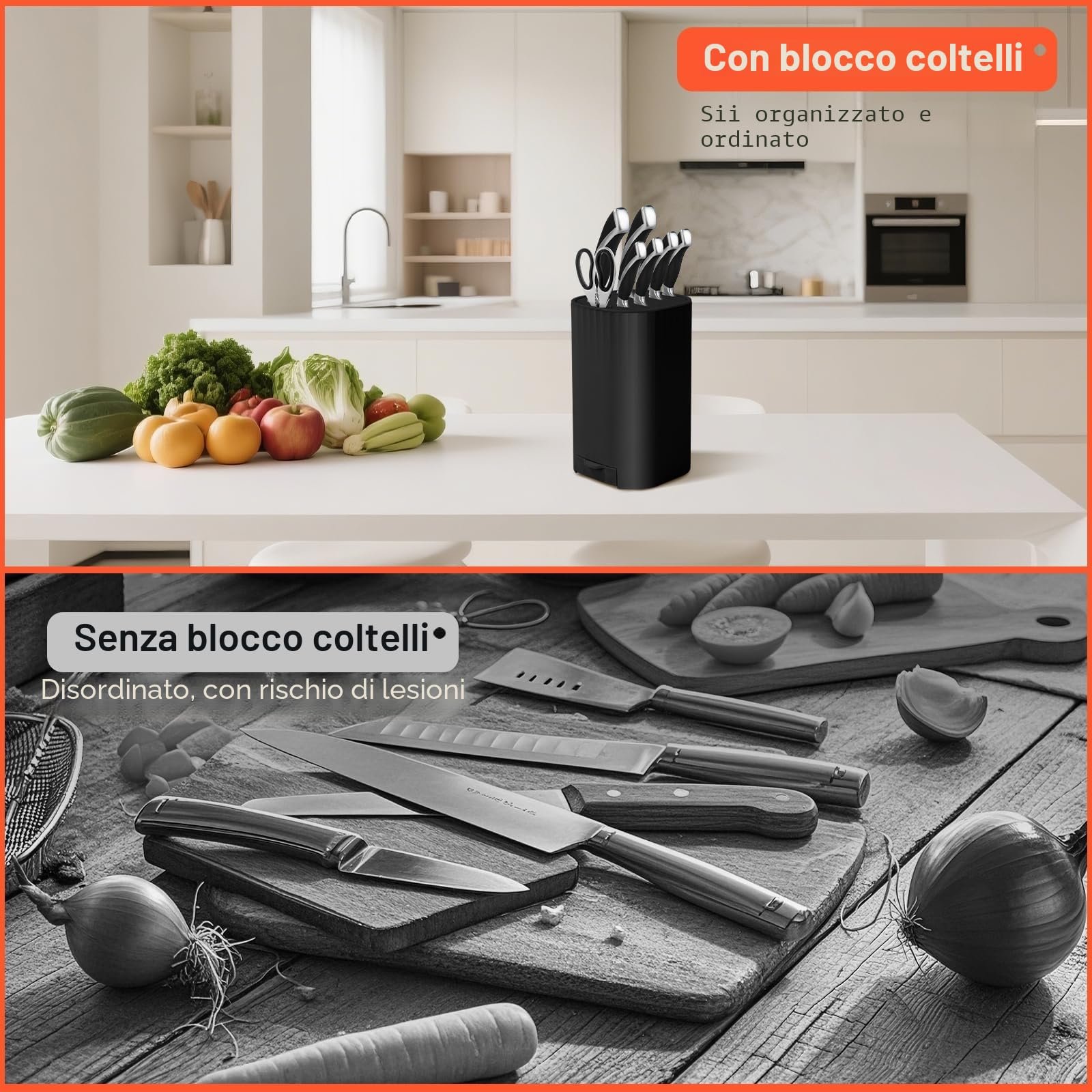 Ceppo Coltelli da Cucina Vuoto, Qoosea 4 in 1 Ceppo Portacoltelli con Cote e Slot Porta, Universal Staccabile Portacoltelli da Cucina per una Facile Pulizia Salvaspazio