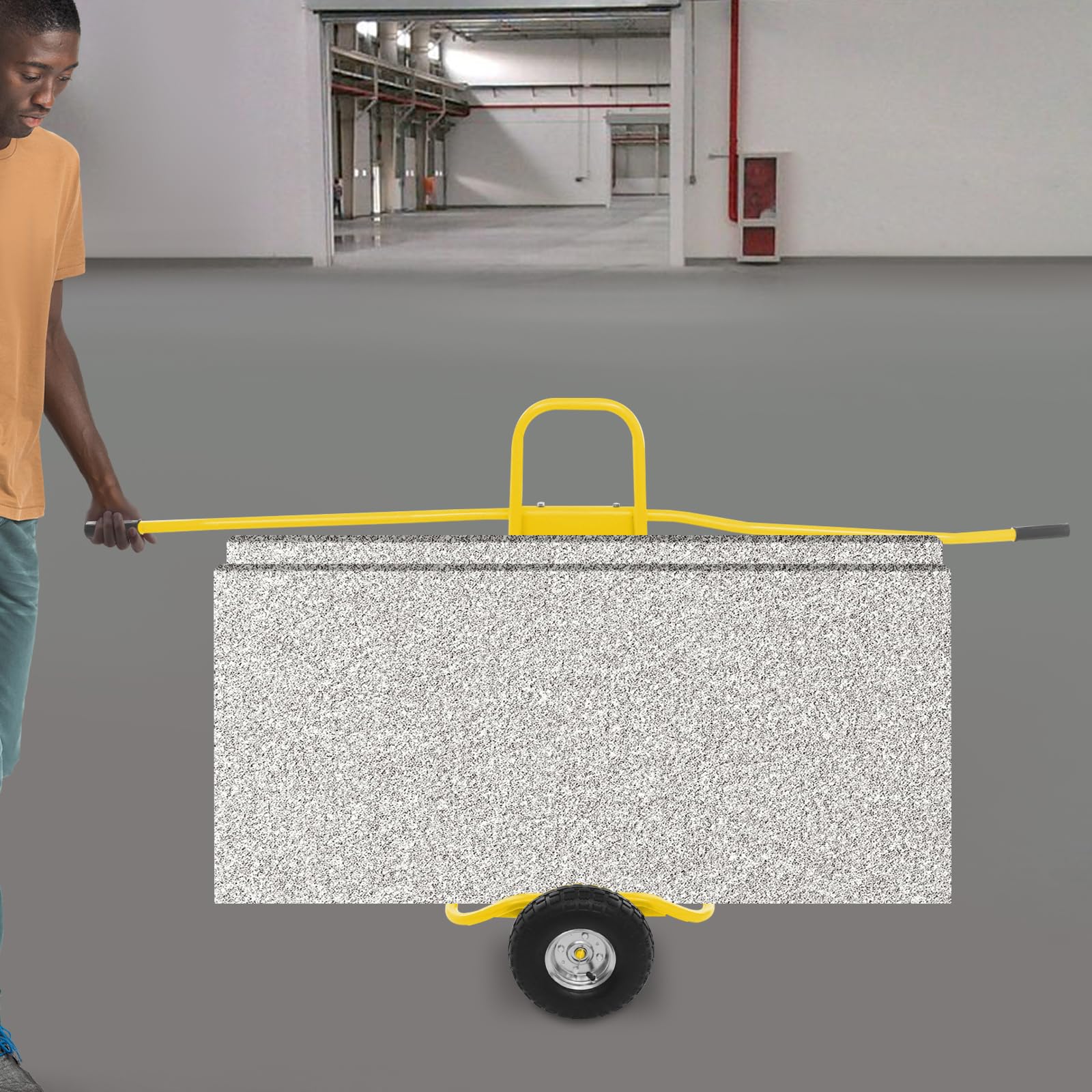 Carro de transporte pesado para placas de yeso y paneles de madera (amarillo) | Carro de hierro resistente con ruedas grandes y asas antideslizantes de 220 kg, ideal para obras, almacén y taller