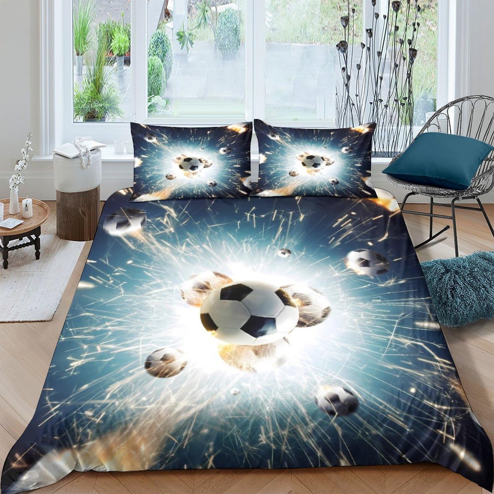 Ctjqhvkz Style-6 3D Printed Soccer Explosion Fitted Sheet Microfiber Soft Bed Sheet For Bedroom Dorm Mattress Protection Decor Single（135X200cm）
