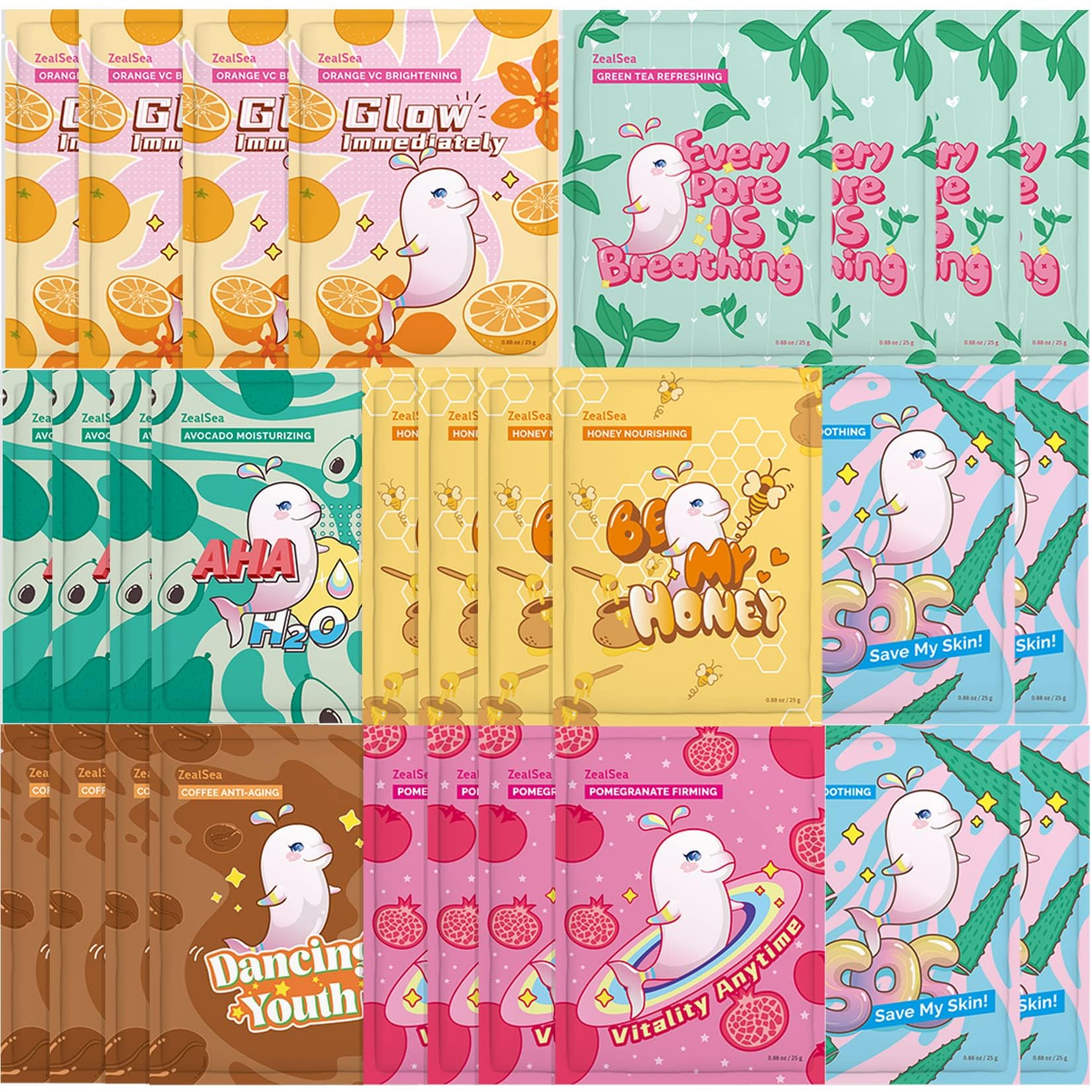 ZealSeaSheet Mask Face Mask Skin Care (Pack of 28) Beauty Facial Mask Kids Spa Face Mask Birthday Party Gifts Women, kids Girls Skincare - Hydrate, Brighten, Moisturize,Soothe for All Skin Types
