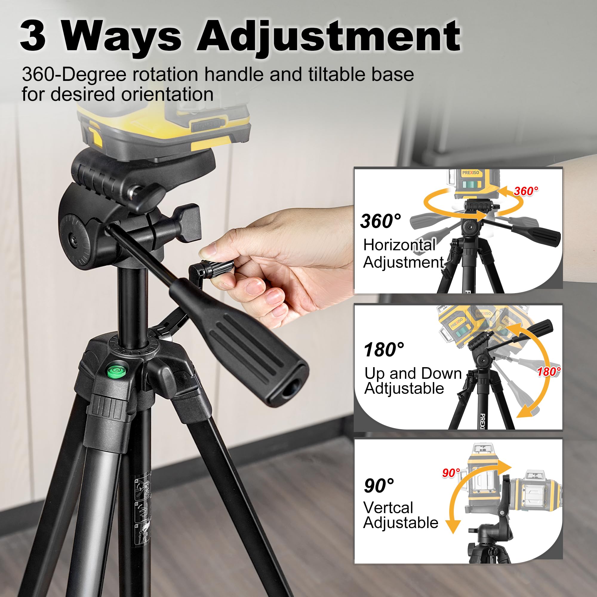 PREXISO Trípode profesional de nivel láser – Trípode de aluminio resistente de 61 pulgadas para niveles láser, soporte ligero y extensible con bolsa, pies antideslizantes, placa de liberación rápida