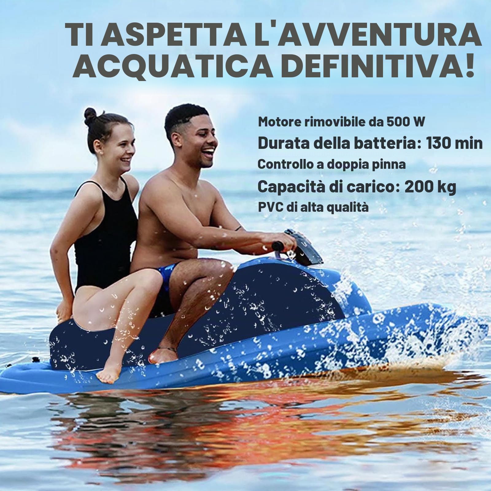 Moto d'Acqua Elettrico Gommone Gonfiabile, Scooter Subacqueo 500W-Elic Subacquea con Batteria da 130 Min E 10000 mAh, Giocattoli da Piscina per Adulti/Bambini,Boat