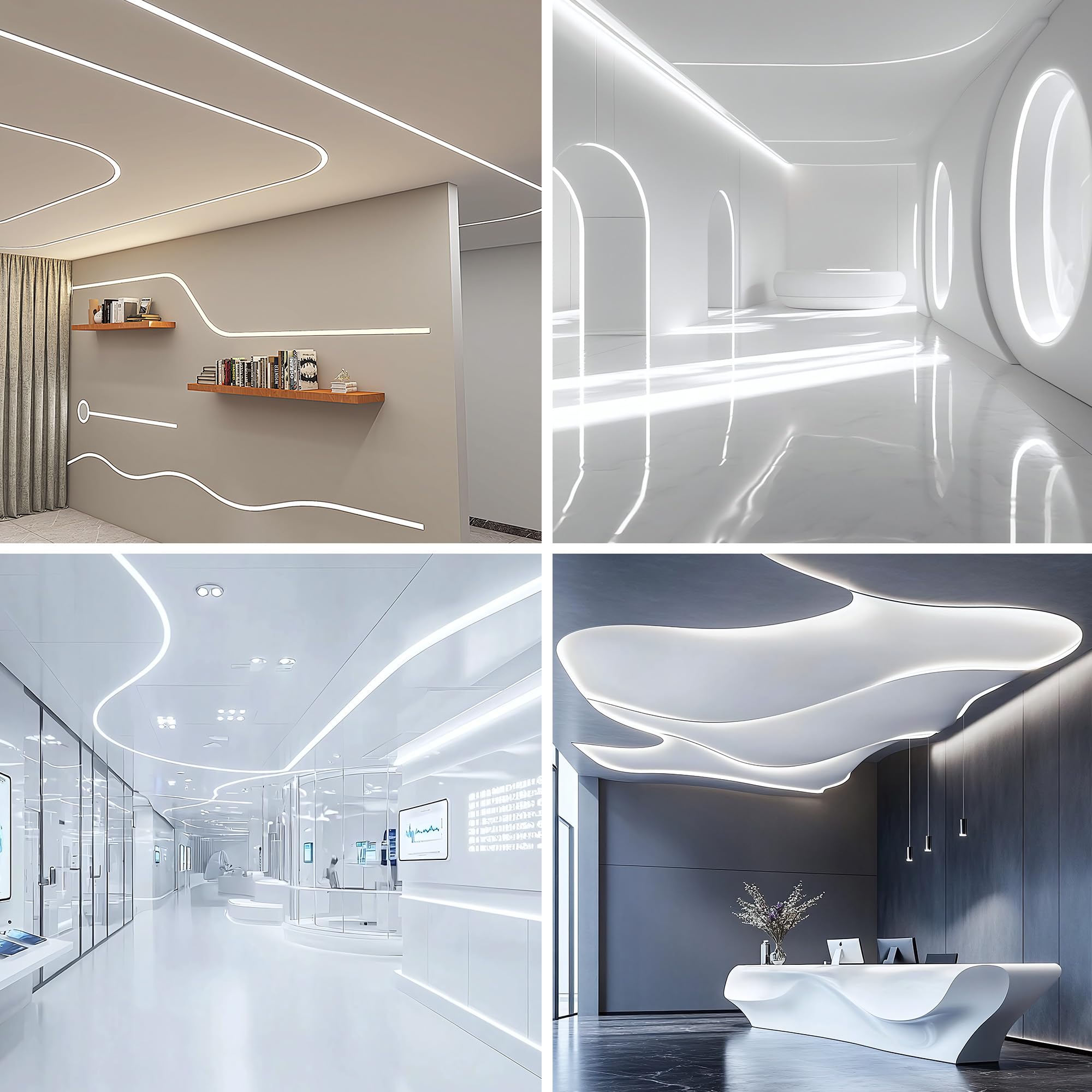 Shine Plus Flexibles LED Trockenbauprofil 2m × 6 Stück– Einbauprofil für gebogene Führungsschiene für LED Streifen, biegsam für gewölbte Deckenkonstruktionen und Wanddekorationen