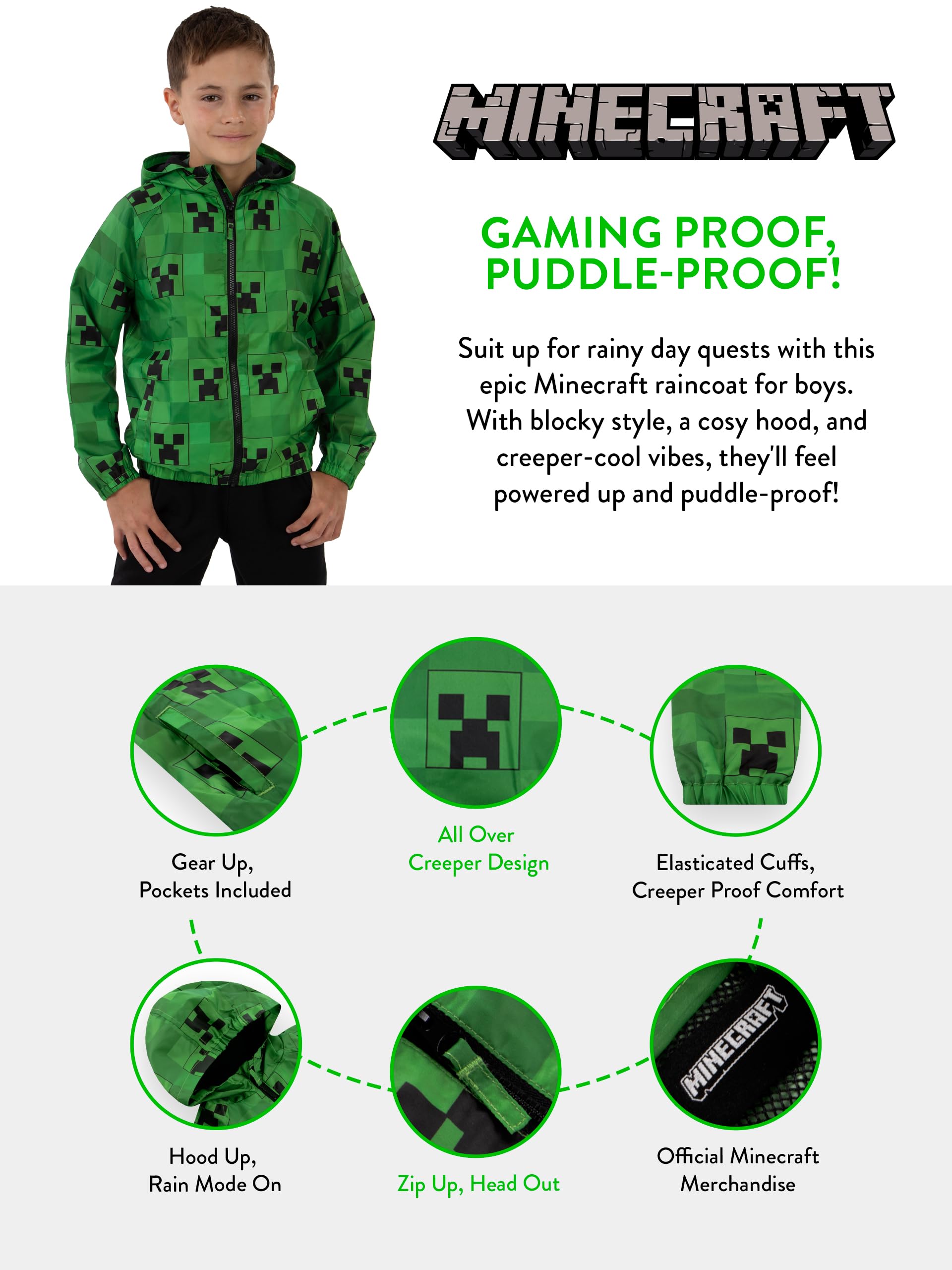 Minecraft Manteau Garcon Imperméable Enfant Creeper Veste