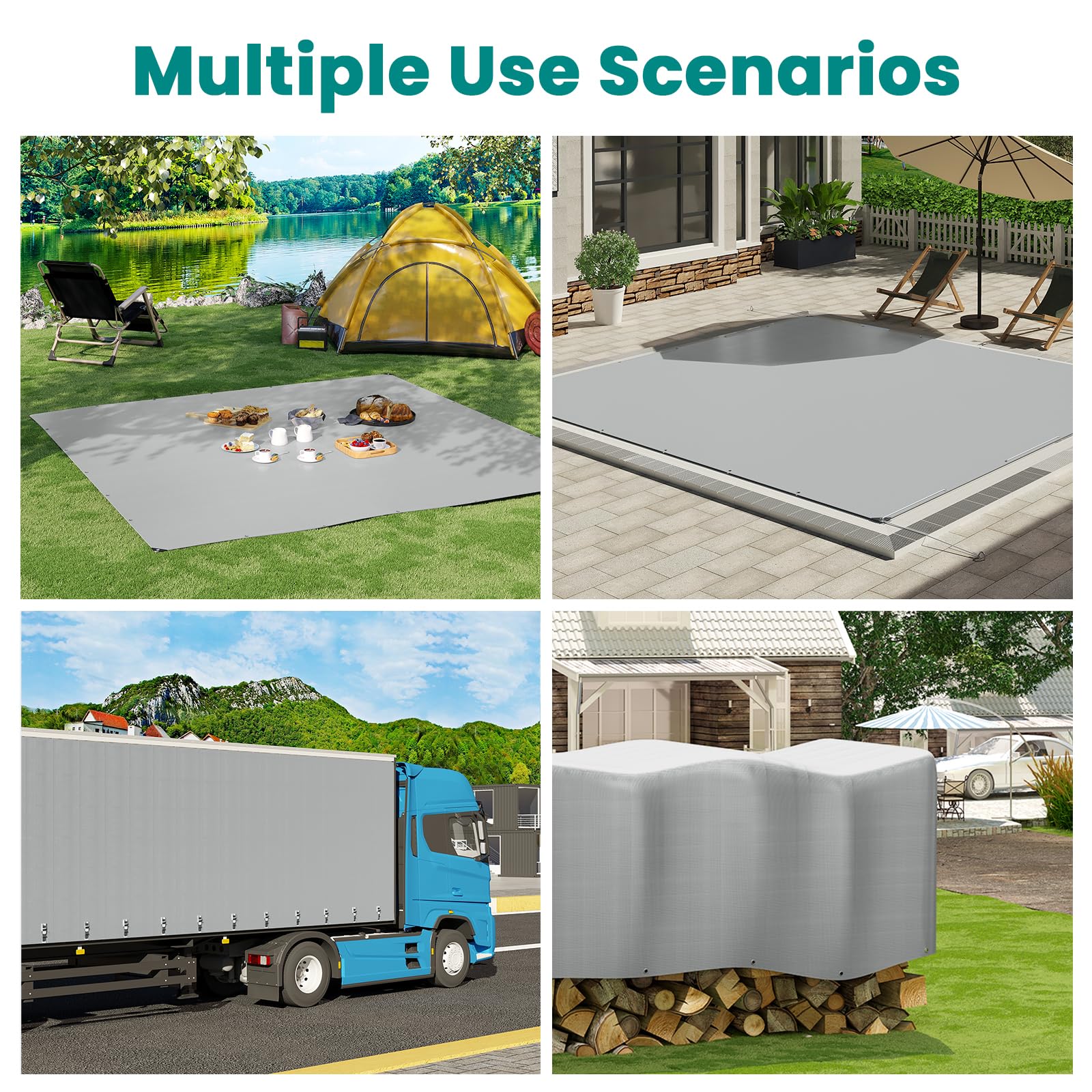 WOLTU Abdeckplane 4x4 m wasserdicht, 280 g/m² PE Schutzplane Gewebeplane mit Ösen, UV stabil reißfest LKW Plane, Mehrzweck Abdeckung für Gartenmöbel Holz Pool Trampolin Auto, Grau-Schwarz