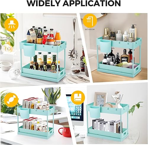 Miniatura 9 de Ravinte Organizador extraíble para debajo del fregadero, organizador multiusos de 2 niveles para almacenamiento de fregadero de baño, cocina,
