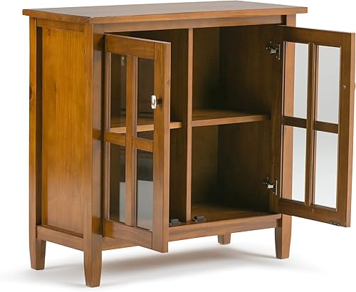 Miniatura 3 de SIMPLIHOME Warm Shaker - Armario de almacenamiento bajo de madera maciza de 32 pulgadas de ancho con 2 estantes en marrón dorado claro, gabinete de