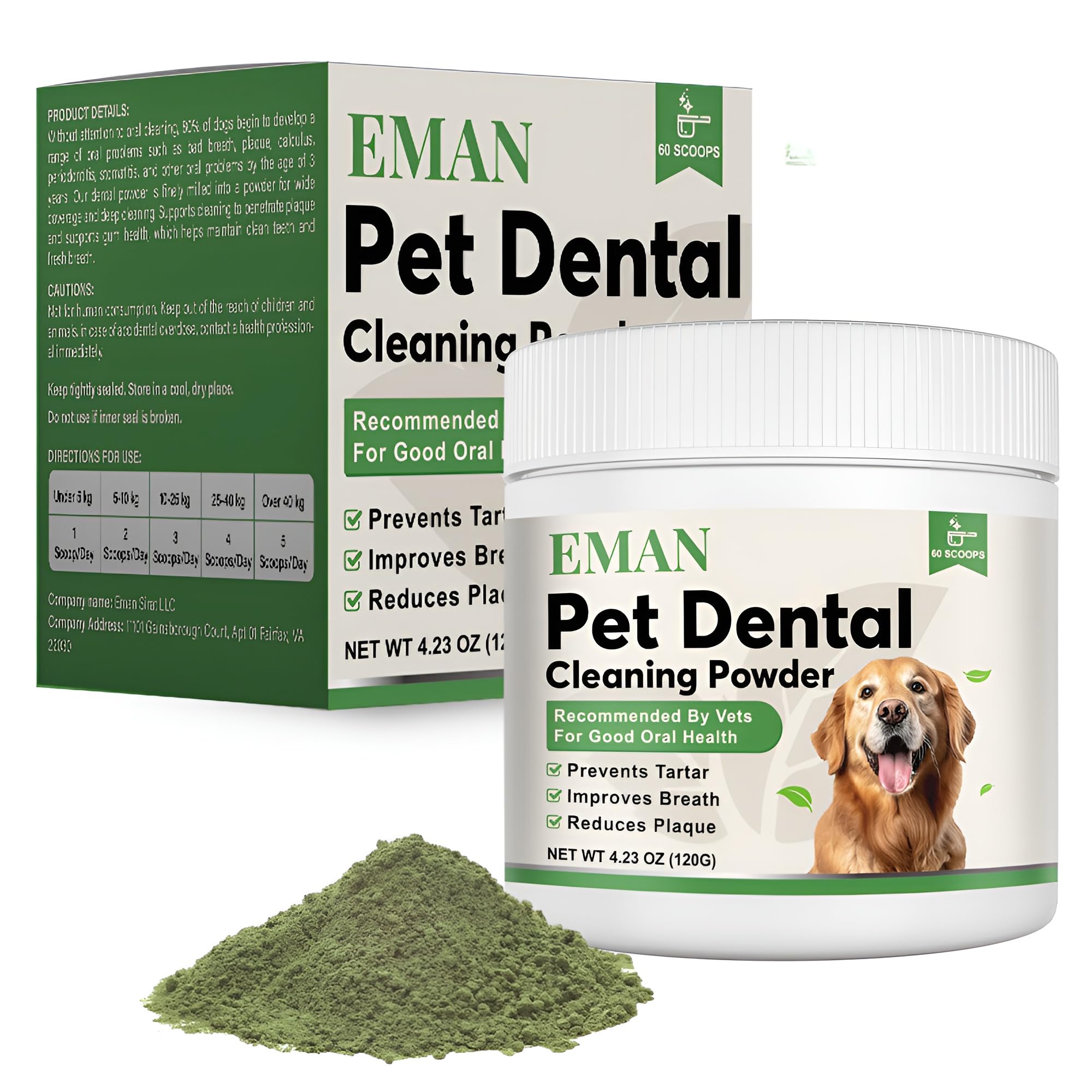 EMAN Dog Teeth Cleaning Powder – 120g Extra Value Dental Powder for Dogs – Dog Breath Freshener – Targets Tartar, Reduces Plaque & Bad Breath – for
