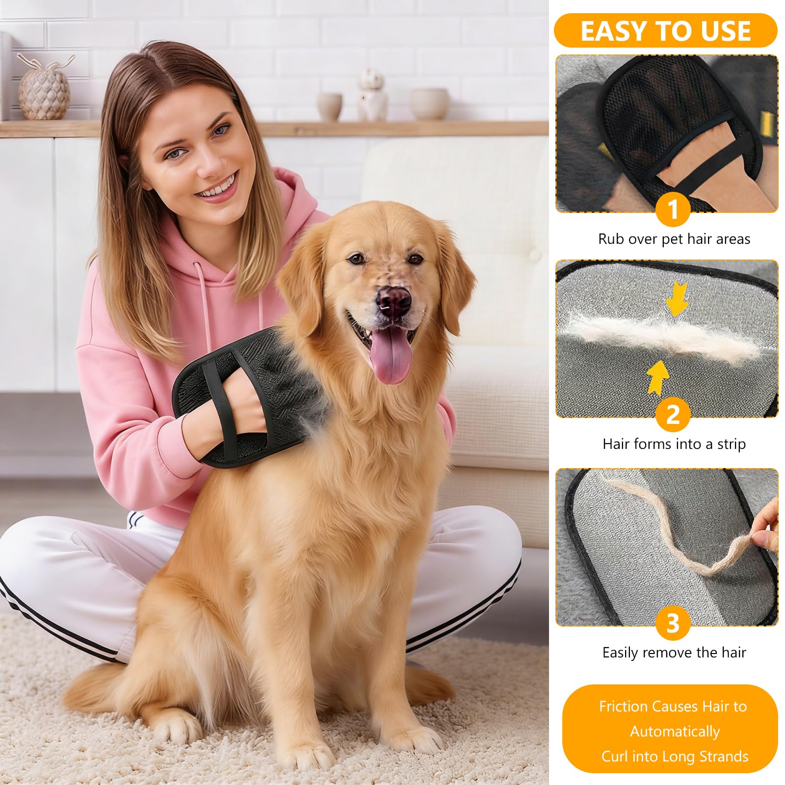 Lot de 3 gants d'épilation électrostatiques pour poils de chien, gants d'épilation des poils d'animaux, gants de toilettage double face, gants magnétiques pour chat