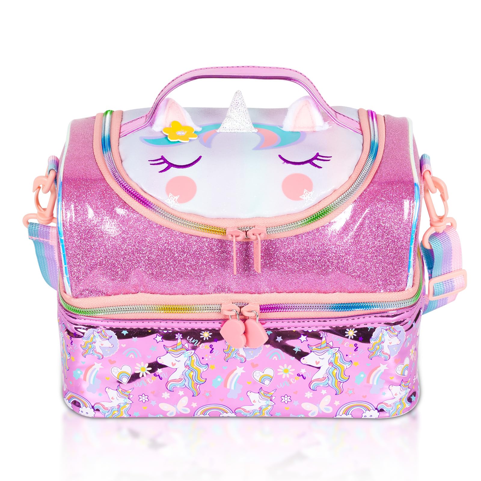 PinkSheep Kids Double Decker Cooler Insulated Lunch Bag Large Tote for Boys Girls, Men, Women, with Adjustable Strap