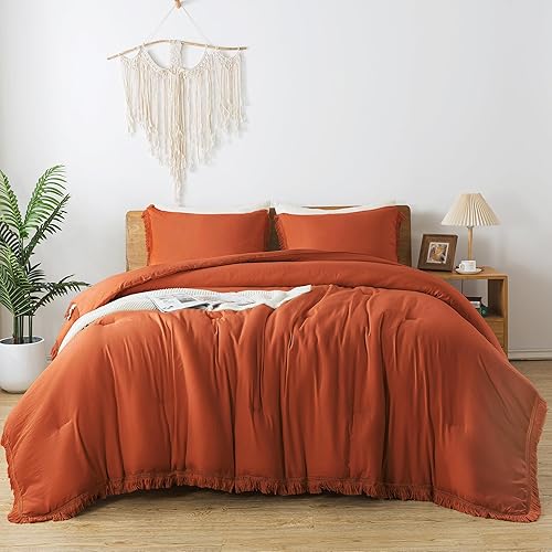 Miniatura 3 de Andency Juego de edredón tamaño California King, color naranja quemado, juego de edredón ligero de 3 piezas, tamaño California King, terracota