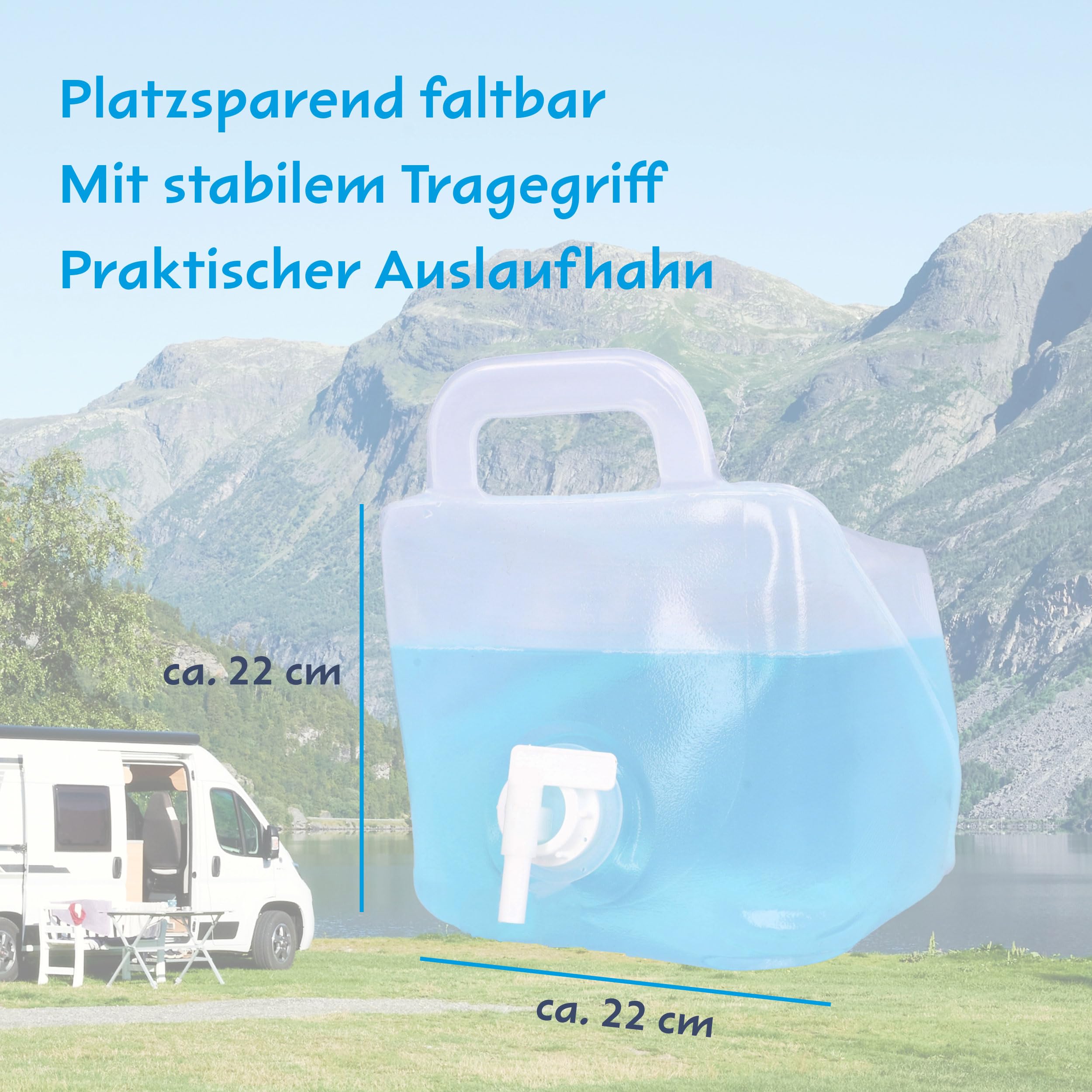 Cartrend 10733 składany kanister na wodę, 10 l, zbiornik na wodę pitną, z kranikiem, na wędrówki, kemping, piknik, podróż