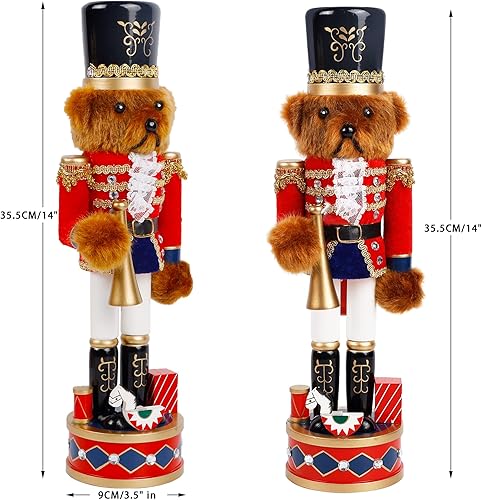 Miniatura 3 de Joliyoou figura de cascanueces de Navidad, adorno de cascanueces de madera de 14 pulgadas, adorno de oso con trompeta, decoración grande