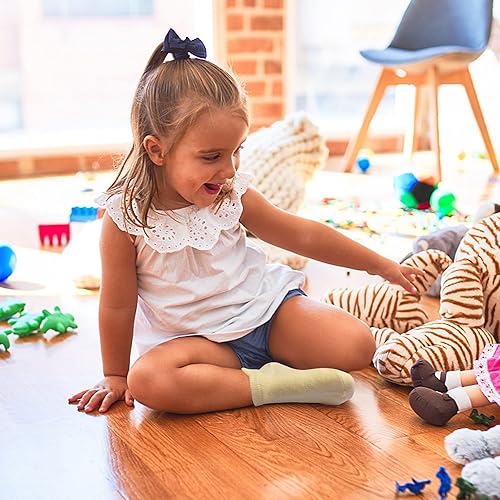 Miniatura 6 de 12 paquetes de calcetines antideslizantes para niños y bebés con agarres, 1-7 años, calcetines de algodón para tobillo para niños y niñas