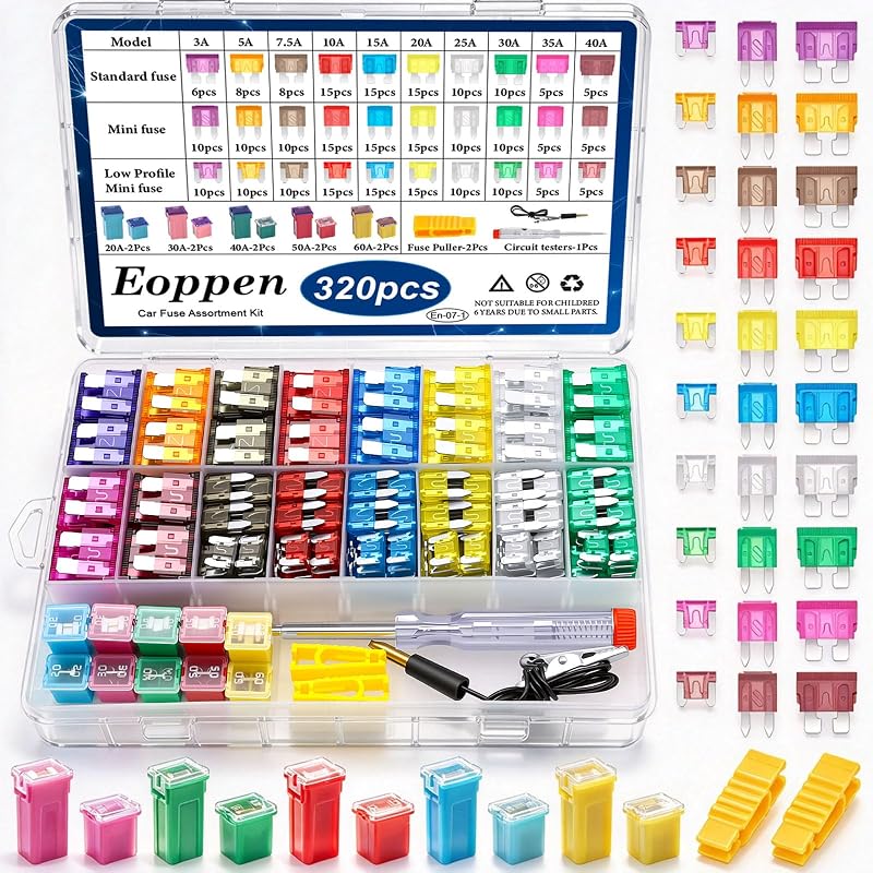 Kit de Fusíveis Automotivos Eoppen com Extrator e Testador – 320 Peças
